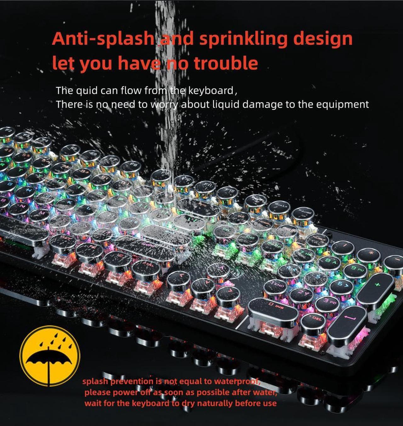 Alt view image 5 of 7 - Retro Steampunk Gaming Mechanical Keyboard-Blue Switch-RGB LED Backlit Illuminated Keyboard,USB Wired,Typewriter-Style,Plating 104 Key Round Keycaps,for Game and Office,for Laptop Desktop