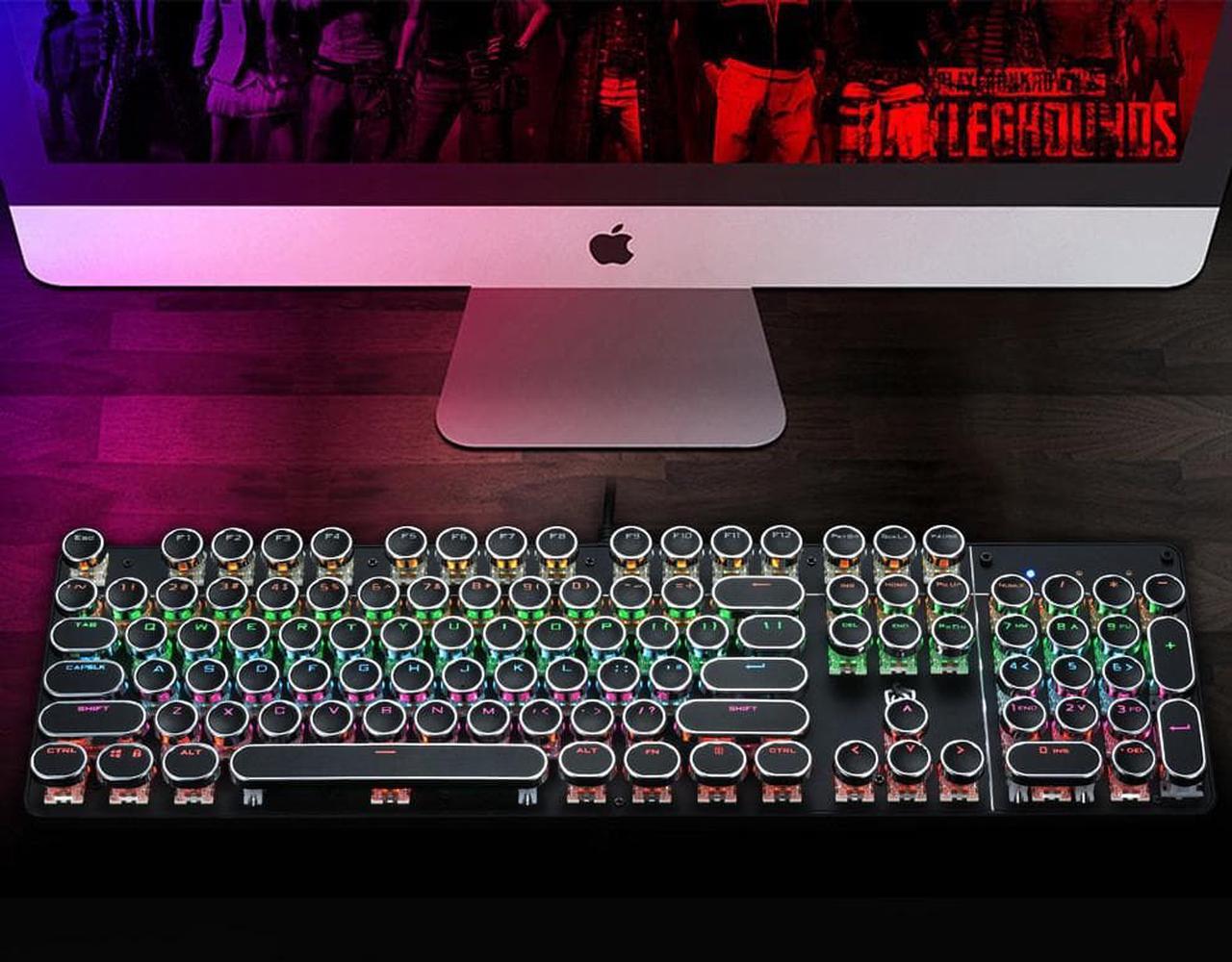 Alt view image 7 of 7 - Retro Steampunk Gaming Mechanical Keyboard-Blue Switch-RGB LED Backlit Illuminated Keyboard,USB Wired,Typewriter-Style,Plating 104 Key Round Keycaps,for Game and Office,for Laptop Desktop