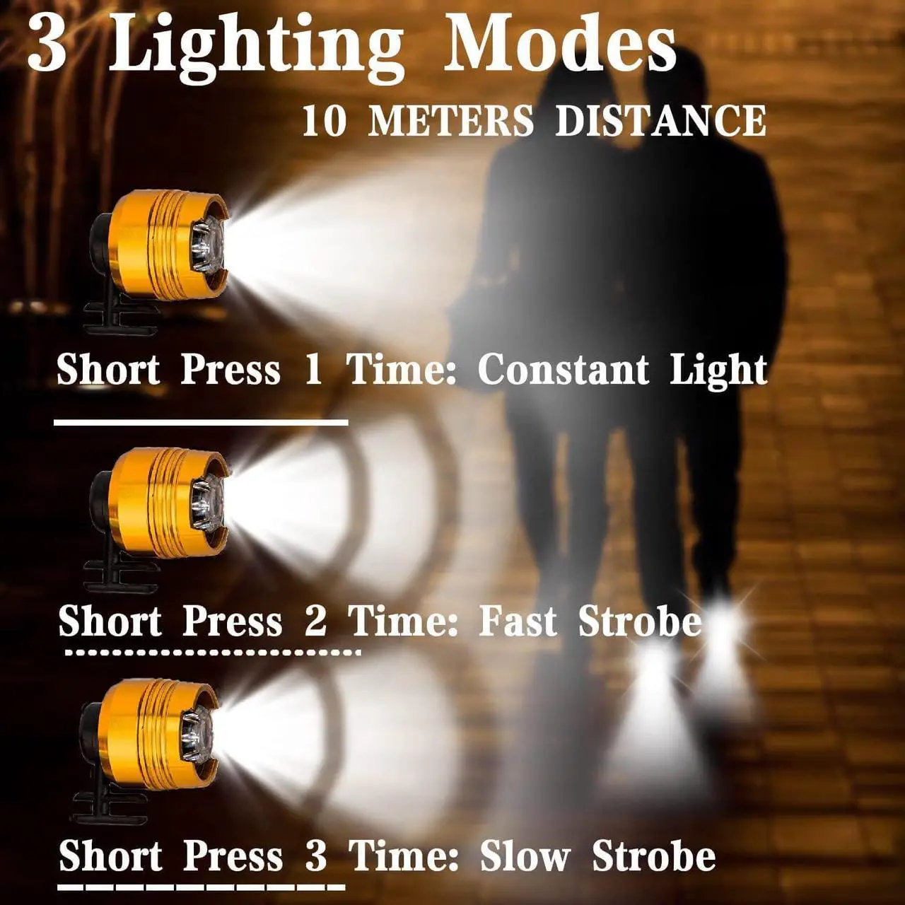 Alt view image 2 of 6 - vibebli Rechargeable Headlights for Croc 2pcs, Flashlights Attachment for Croc, Charms Accessories Headlights for Kids Adults Men Women, Clip on Clog Headlights for Crock Shoes Gold