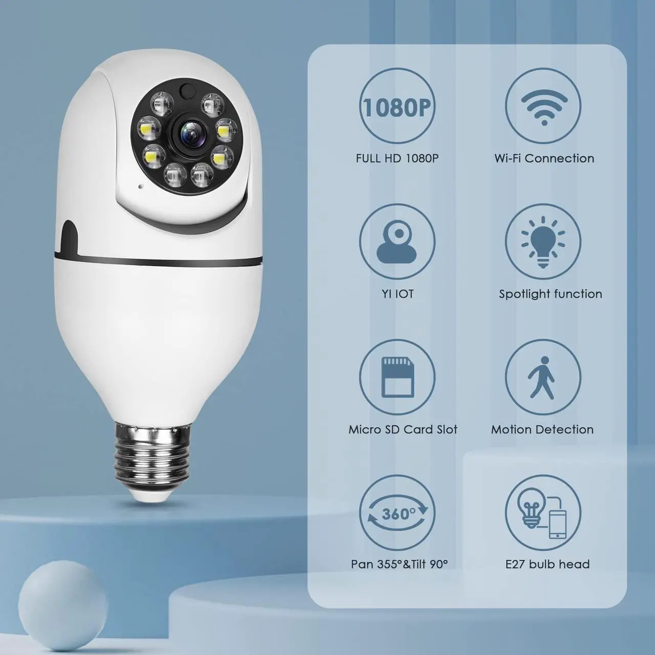 Alt view image 2 of 7 - vibebli Security Camera 1080P Wireless WiFi Outdoor Home IP Camera E27 360 Degree Panoramic,Motion Detection and Alarm,Two-Way Audio,Night Vision (1pack)