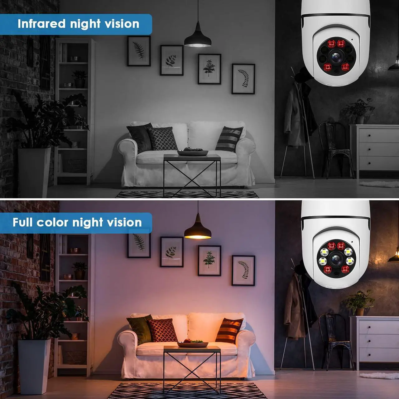 Alt view image 6 of 7 - vibebli Security Camera 1080P Wireless WiFi Outdoor Home IP Camera E27 360 Degree Panoramic,Motion Detection and Alarm,Two-Way Audio,Night Vision (1pack)