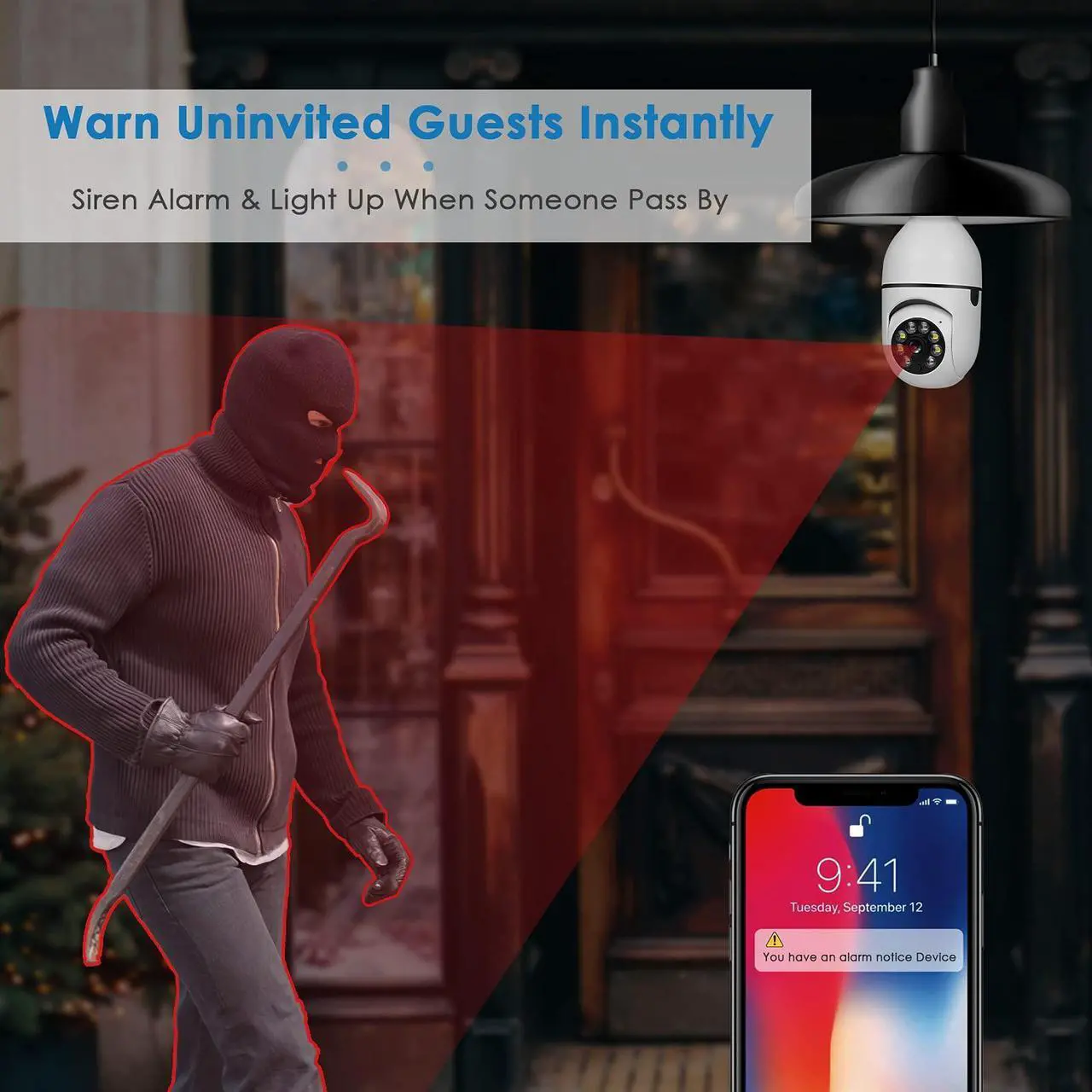 Alt view image 4 of 7 - vibebli Security Camera 1080P Wireless WiFi Outdoor Home IP Camera E27 360 Degree Panoramic,Motion Detection and Alarm,Two-Way Audio,Night Vision (1pack)