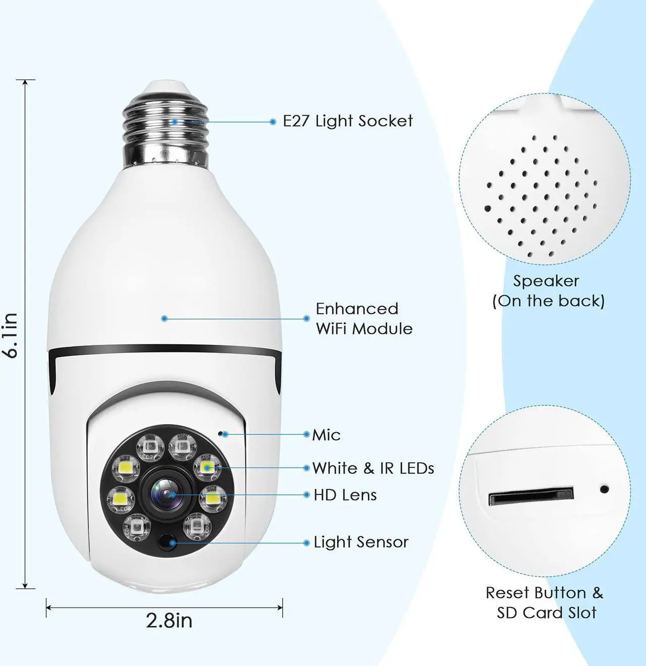 Alt view image 7 of 7 - vibebli Security Camera 1080P Wireless WiFi Outdoor Home IP Camera E27 360 Degree Panoramic,Motion Detection and Alarm,Two-Way Audio,Night Vision (1pack)
