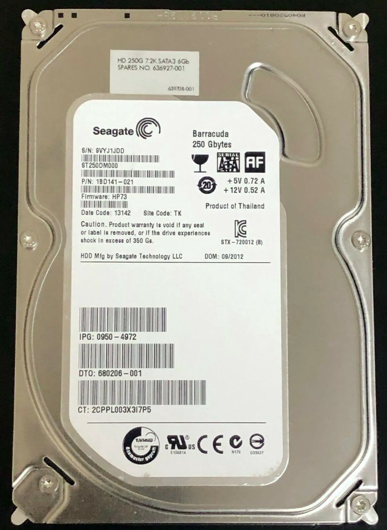 Alt view image 3 of 7 - HP 636927-001 250Gb 7200Rpm Sata 6Gb By S 3.5Inch Hard Disk Drive With Ncq And Smart Iv Technology For Elite