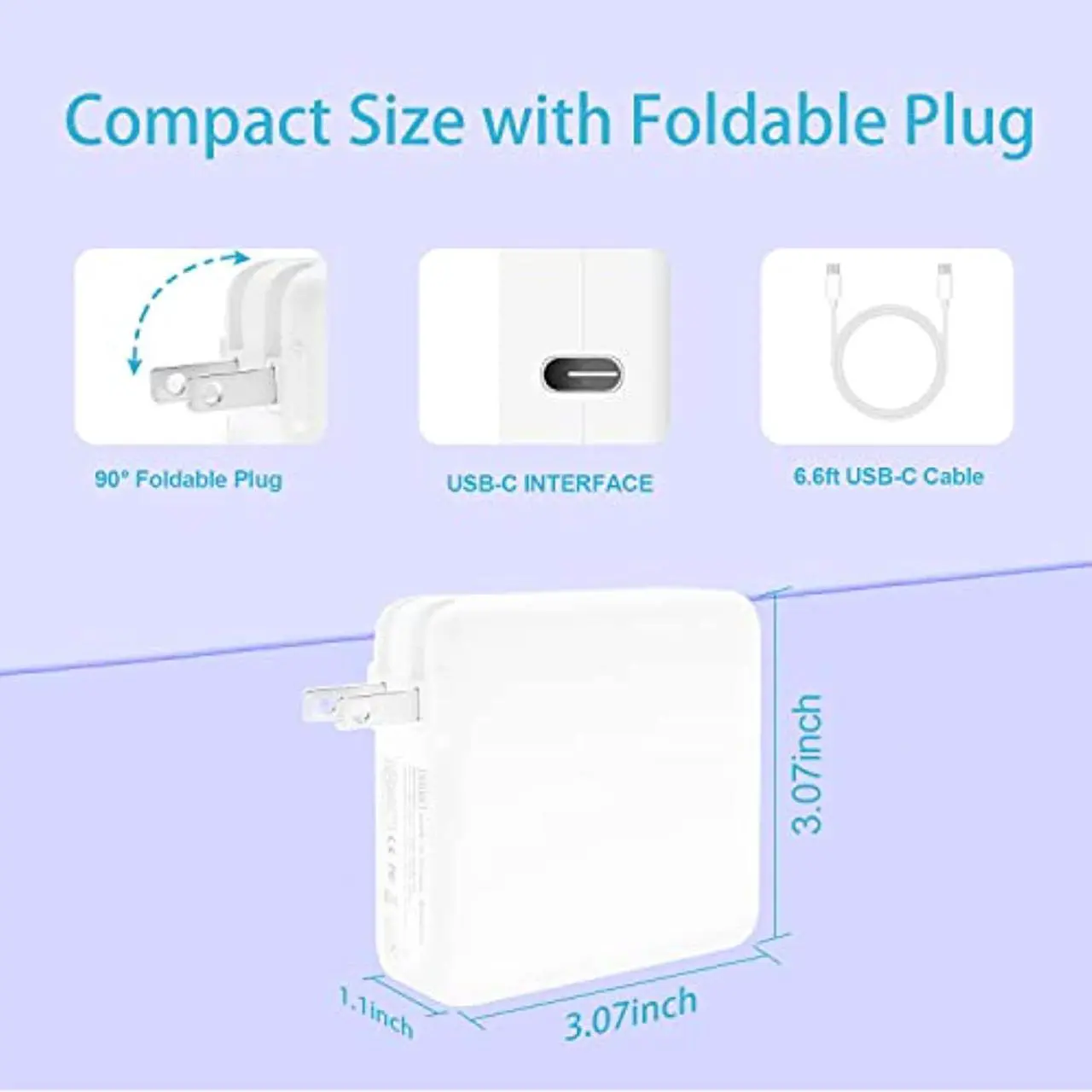 Alt view image 6 of 7 - 96W Usb C Charger Pd Fast Laptop Charger For Macbook Pro 16, 15, 14, 13 Inch, Macbook Air, Ipad Pro, Type C Ac Power Adapter Suits For Usb C Laptop And Phones Include 6.6Ft 5A C To C Cable
