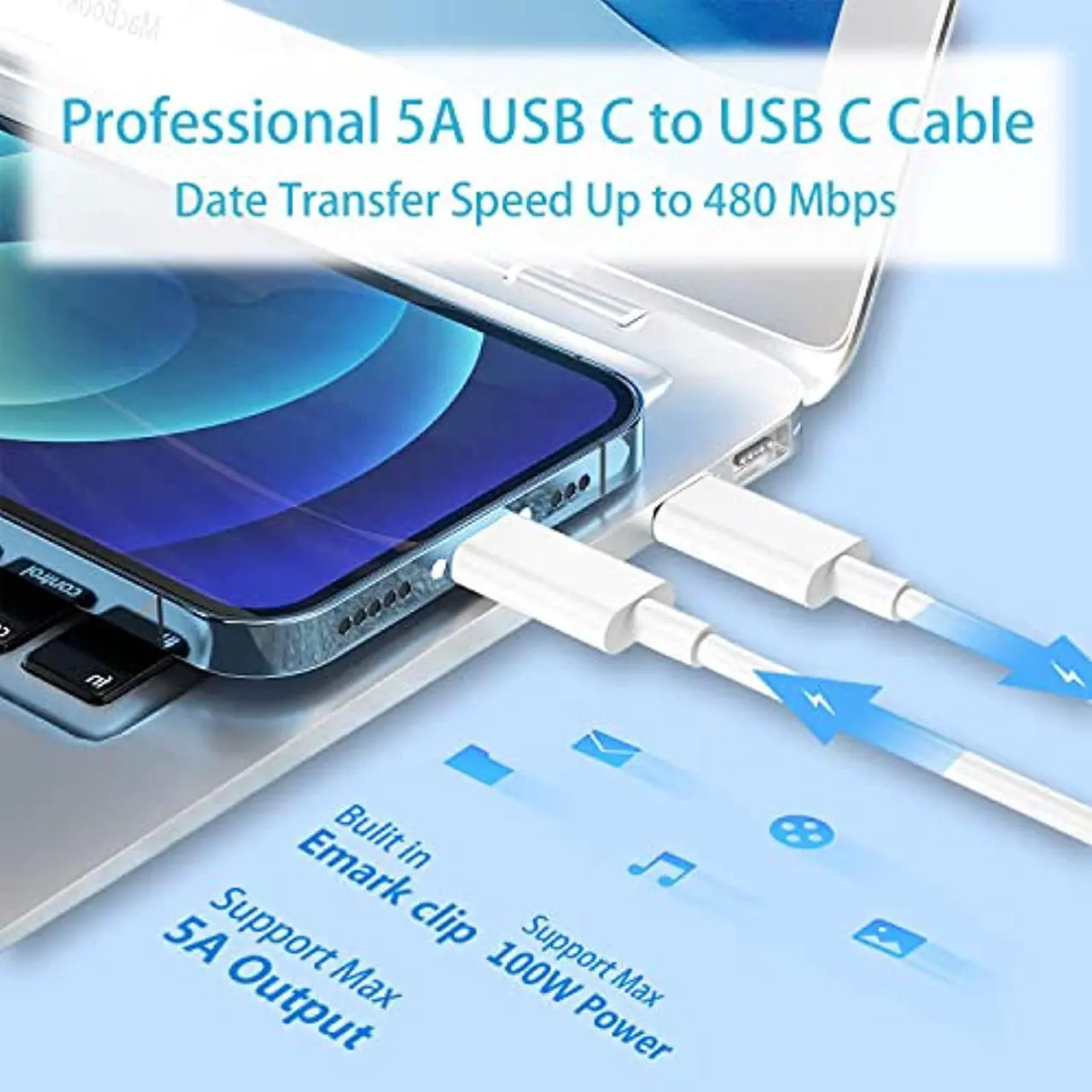 Alt view image 4 of 7 - 96W Usb C Charger Pd Fast Laptop Charger For Macbook Pro 16, 15, 14, 13 Inch, Macbook Air, Ipad Pro, Type C Ac Power Adapter Suits For Usb C Laptop And Phones Include 6.6Ft 5A C To C Cable