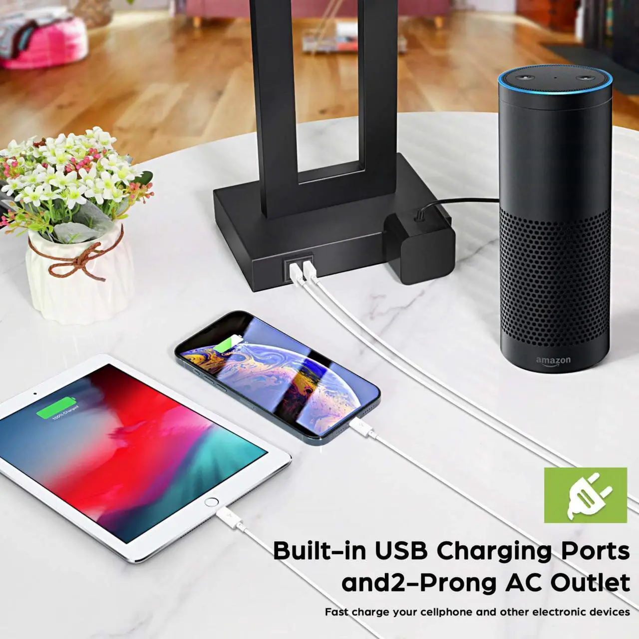Alt view image 3 of 7 - Set of 2 Touch Control Table Lamp with 2 USB Ports, 3-Way Dimmable Modern Nightstand Lamp Sets Bedside Touch Desk Lamp With Fabric Cream Shade For Bedroom Table Living Room Reading, LED Bulbs Included