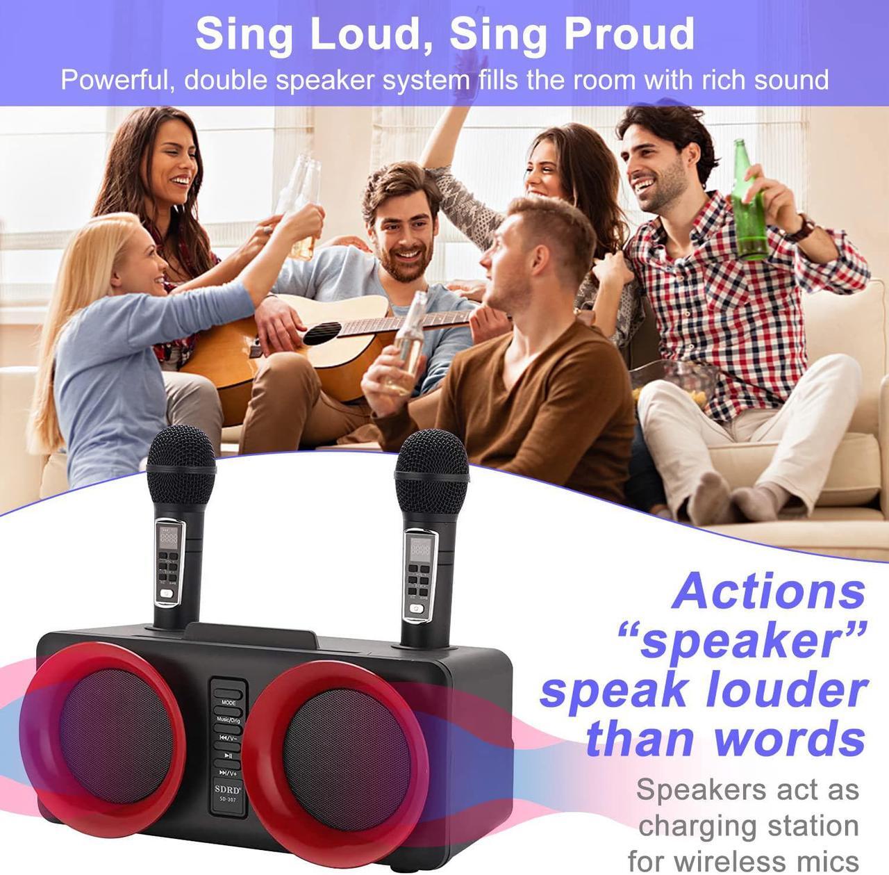 Alt view image 2 of 7 - Karaoke Machine, Portable PA Speaker System with 2 Wireless Microphone for Home Party, Meeting, Wedding, Church, Picnic, Outdoor/Indoor