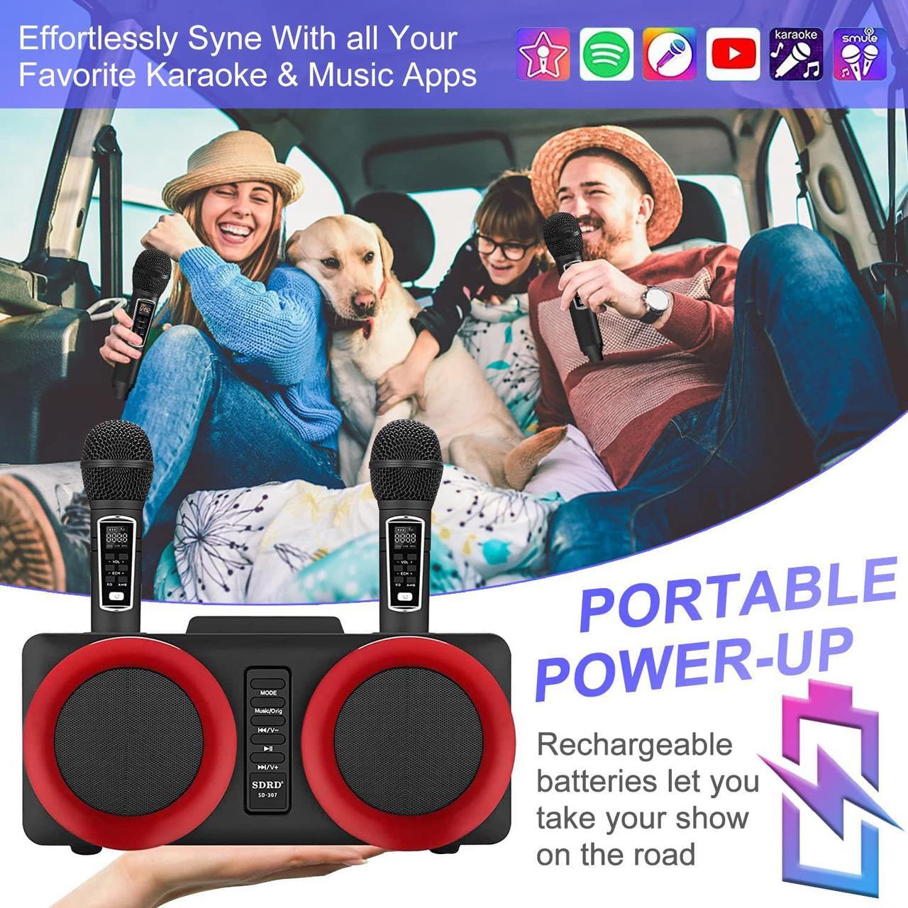 Alt view image 4 of 7 - Karaoke Machine, Portable PA Speaker System with 2 Wireless Microphone for Home Party, Meeting, Wedding, Church, Picnic, Outdoor/Indoor