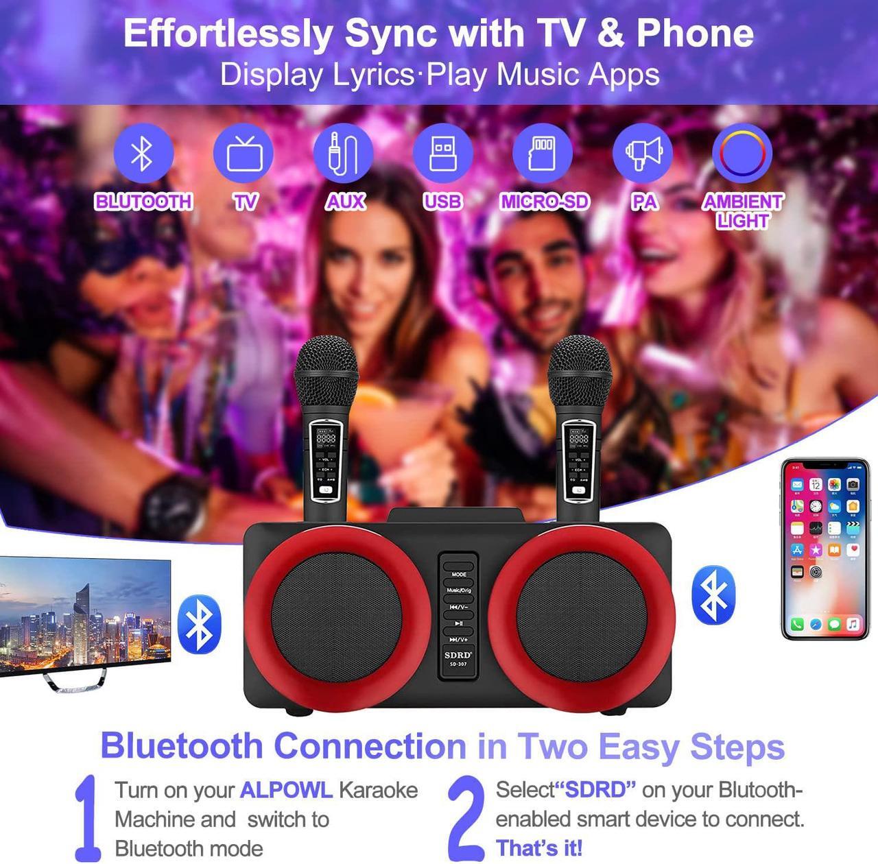 Alt view image 5 of 7 - Karaoke Machine, Portable PA Speaker System with 2 Wireless Microphone for Home Party, Meeting, Wedding, Church, Picnic, Outdoor/Indoor