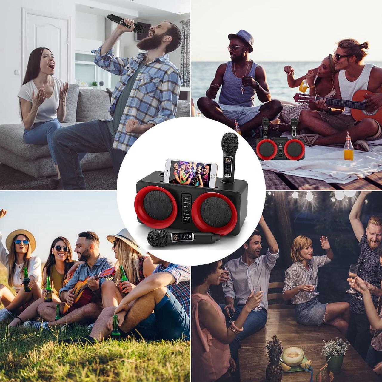 Alt view image 7 of 7 - Karaoke Machine, Portable PA Speaker System with 2 Wireless Microphone for Home Party, Meeting, Wedding, Church, Picnic, Outdoor/Indoor