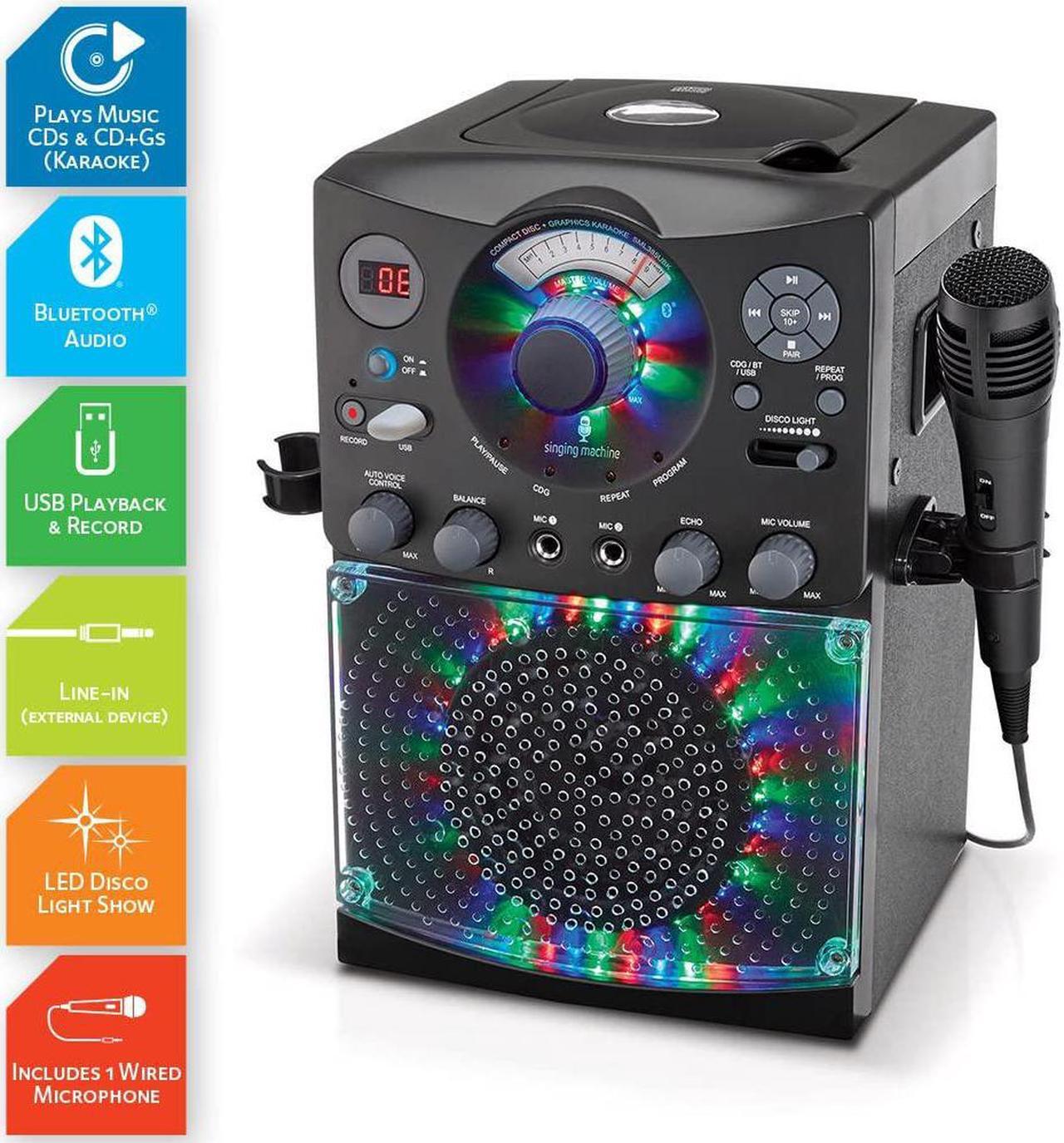Alt view image 2 of 7 - Bluetooth karaoke system with LED disco light, CD+G, USB and microphone, karaoke machine for children and adults.