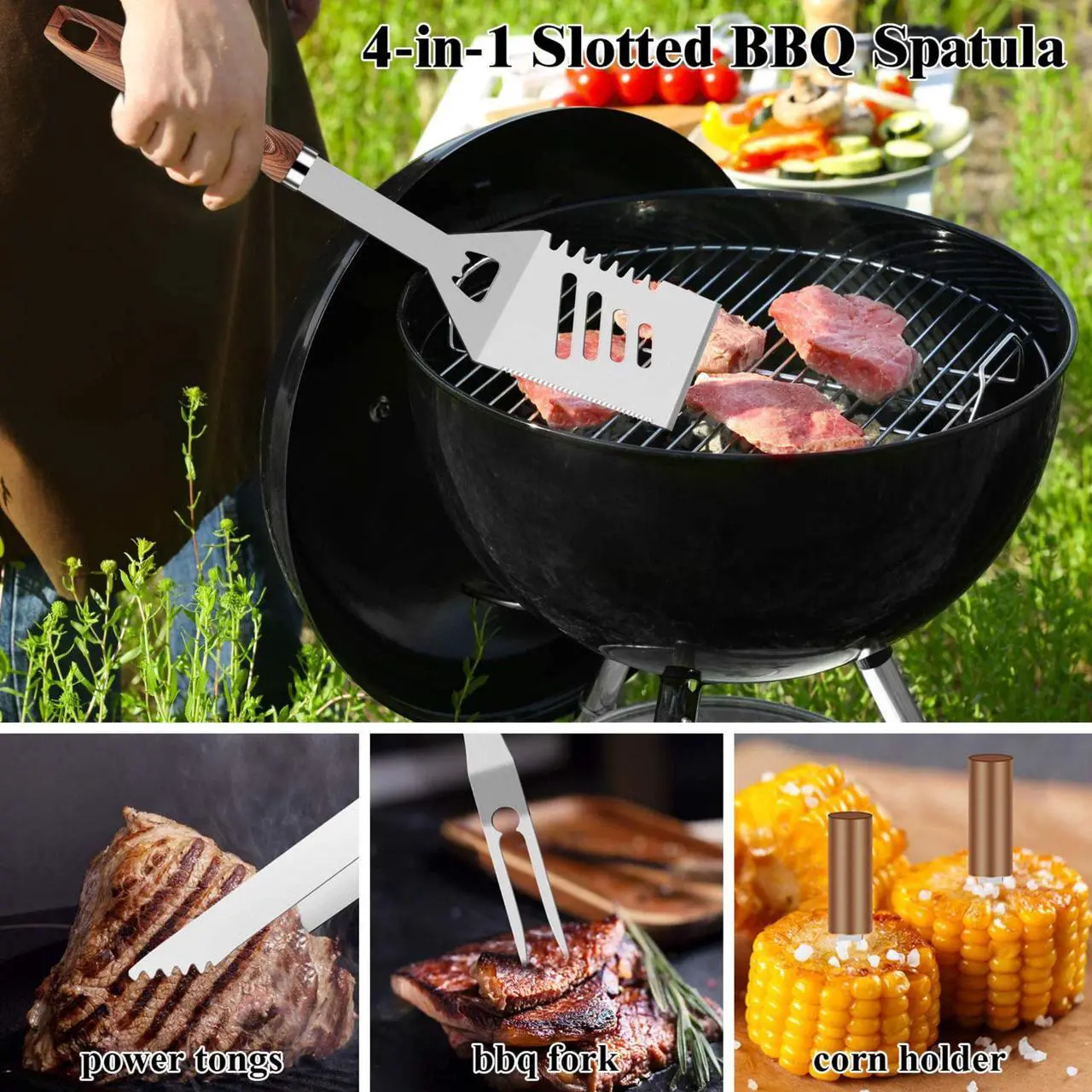 Alt view image 4 of 6 - Stainless steel barbecue tool set, suitable for camping, tail party for men and women on Father's Day.