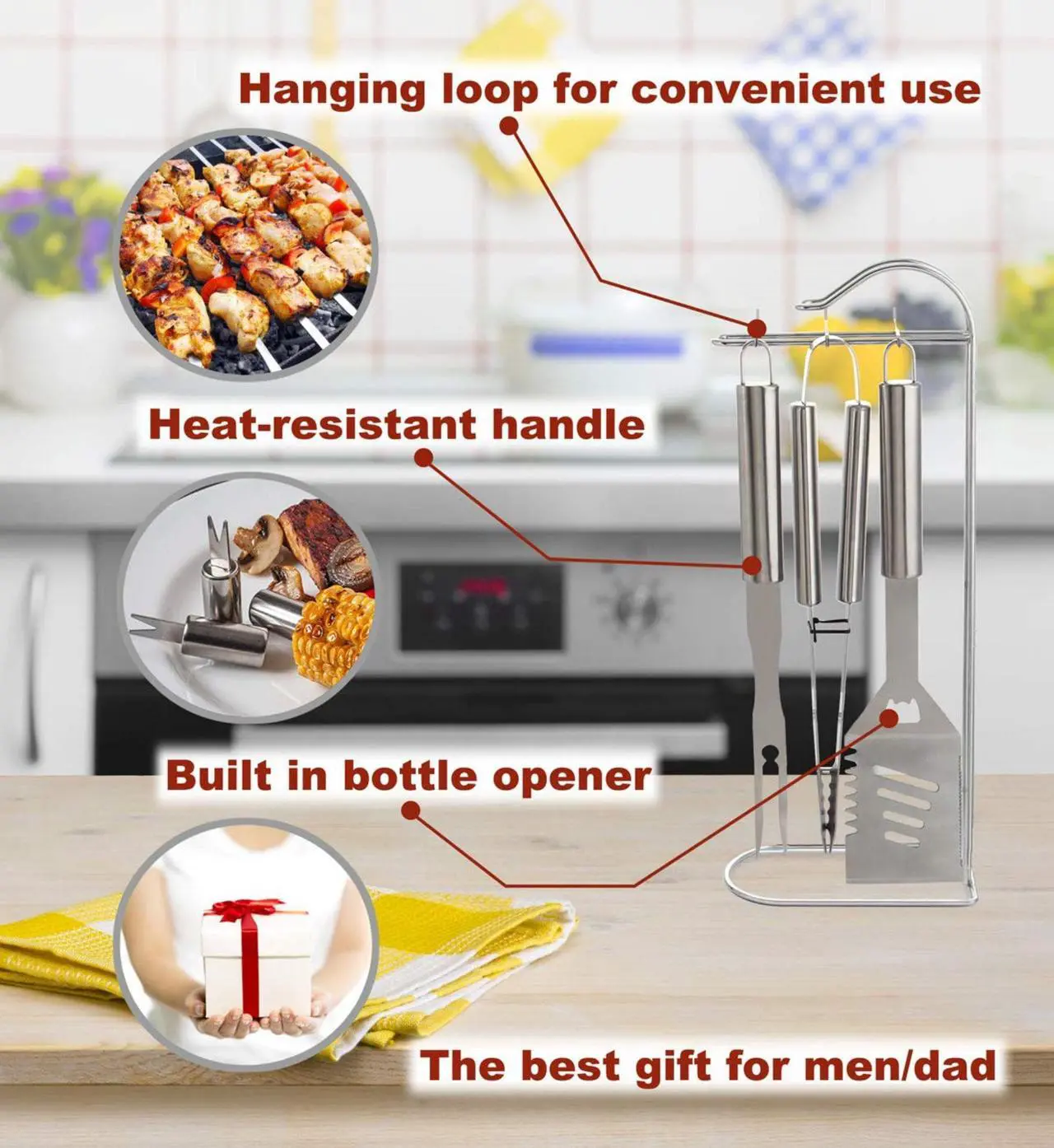Alt view image 5 of 7 - Stainless steel barbecue tool set, suitable for camping, tail party for men and women on Father's Day.
