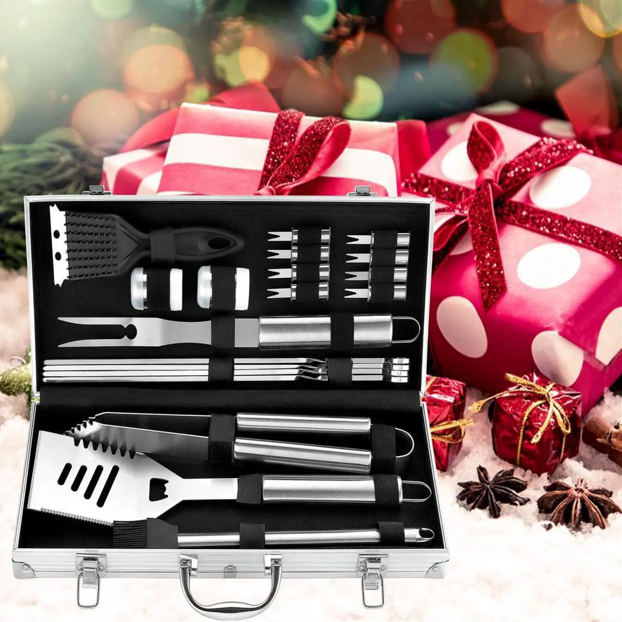 Alt view image 6 of 7 - Stainless steel barbecue tool set, suitable for camping, tail party for men and women on Father's Day.