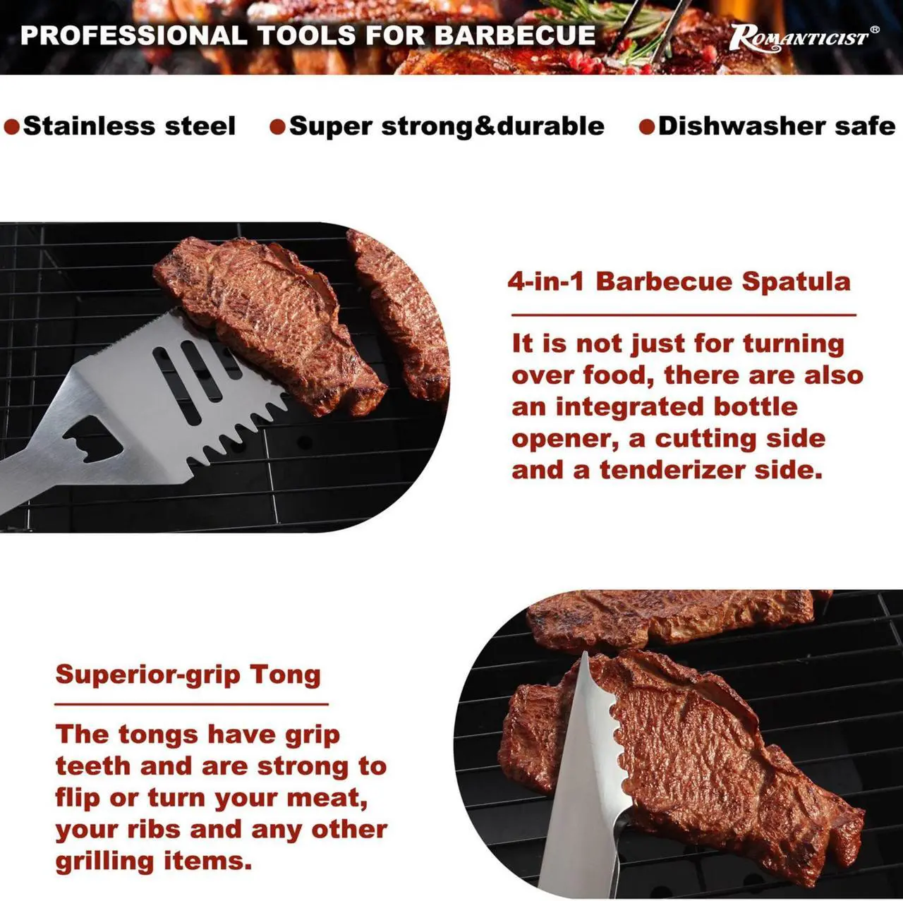Alt view image 7 of 7 - Stainless steel barbecue tool set, suitable for camping, tail party for men and women on Father's Day.