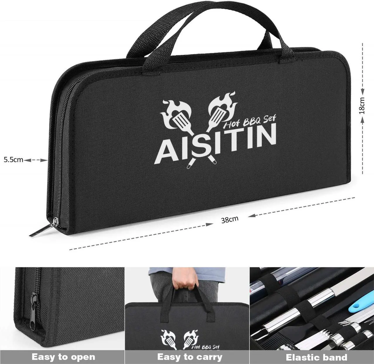 Alt view image 7 of 7 - Stainless steel barbecue tool set, suitable for camping, tail party for men and women on Father's Day.