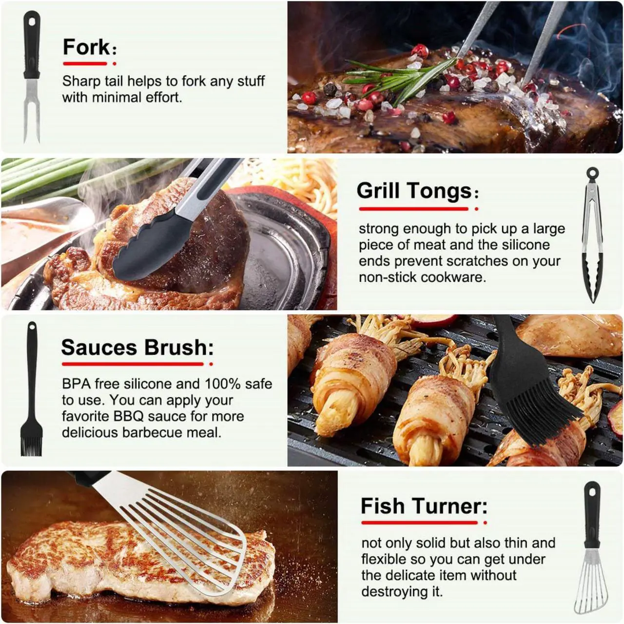 Alt view image 6 of 7 - Stainless steel barbecue tool set, suitable for camping, tail party for men and women on Father's Day.