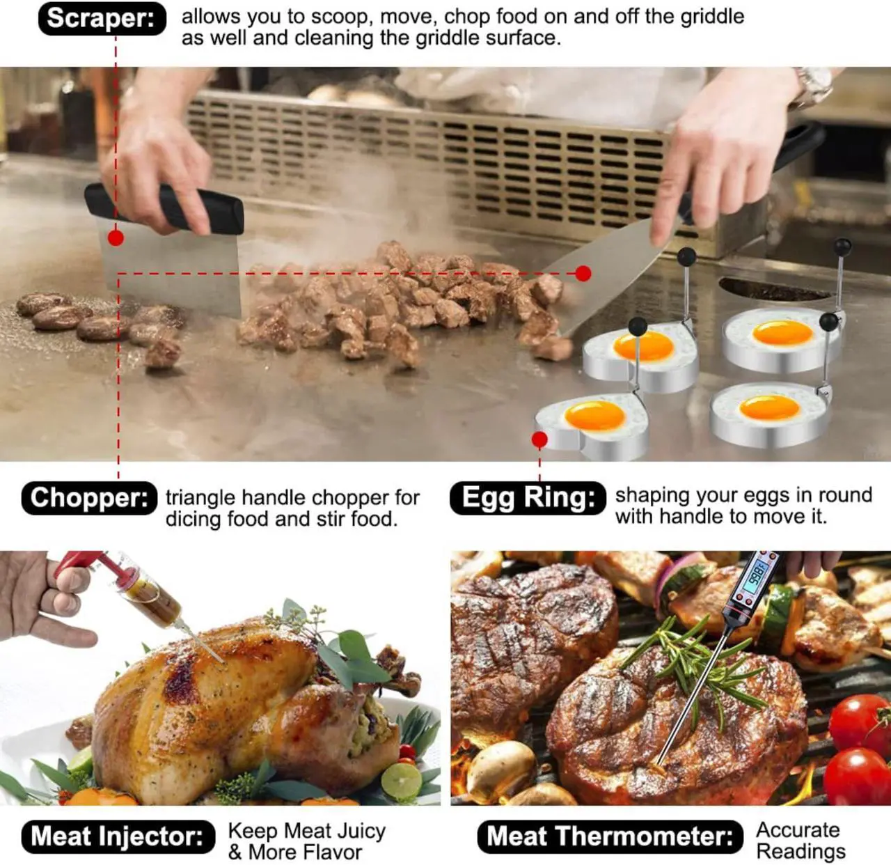 Alt view image 5 of 7 - Stainless steel barbecue tool set, suitable for camping, tail party for men and women on Father's Day.