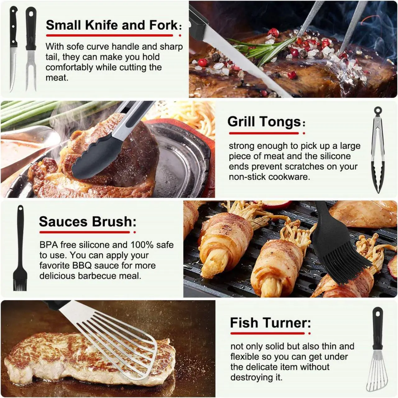 Alt view image 6 of 7 - Stainless steel barbecue tool set, suitable for camping, tail party for men and women on Father's Day.
