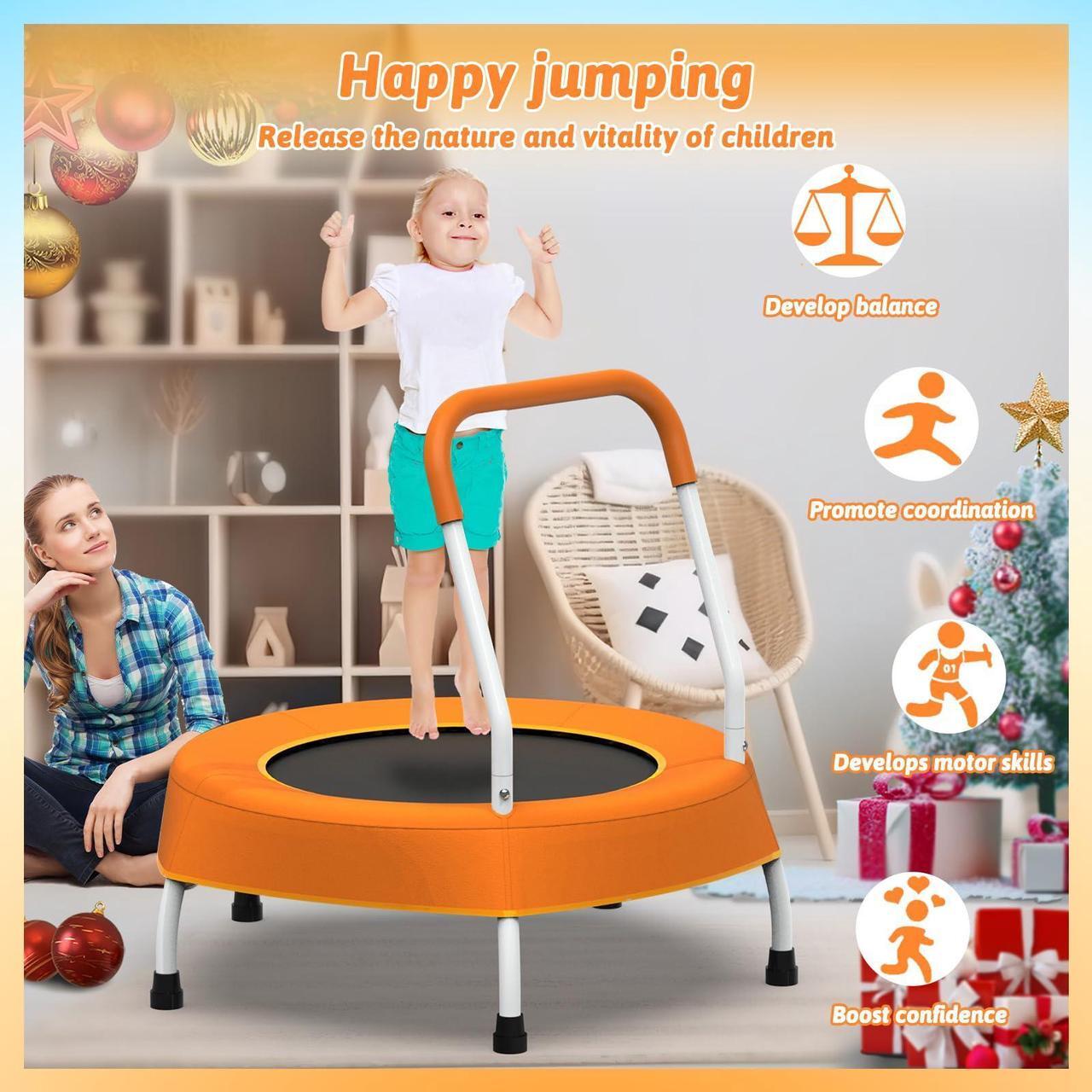 Alt view image 6 of 7 - Mersco 28" Mini Toddler Trampoline Kids Indoor Trampoline with Handle Small Recreational Trampoline for Kids Ages 1+ Baby Toys Gifts for Boys Girls Christmas Birthday, Orange