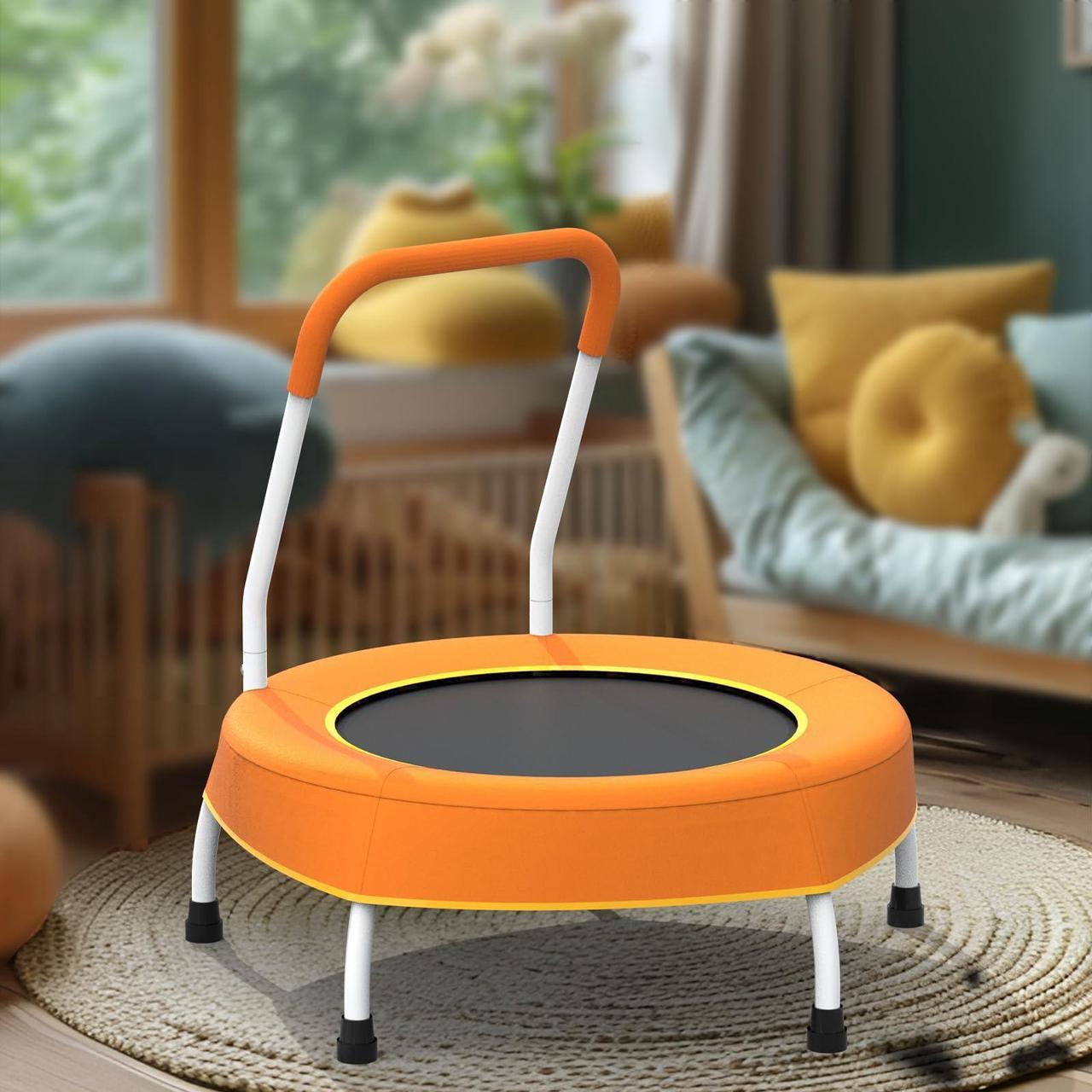 Alt view image 7 of 7 - Mersco 28" Mini Toddler Trampoline Kids Indoor Trampoline with Handle Small Recreational Trampoline for Kids Ages 1+ Baby Toys Gifts for Boys Girls Christmas Birthday, Orange