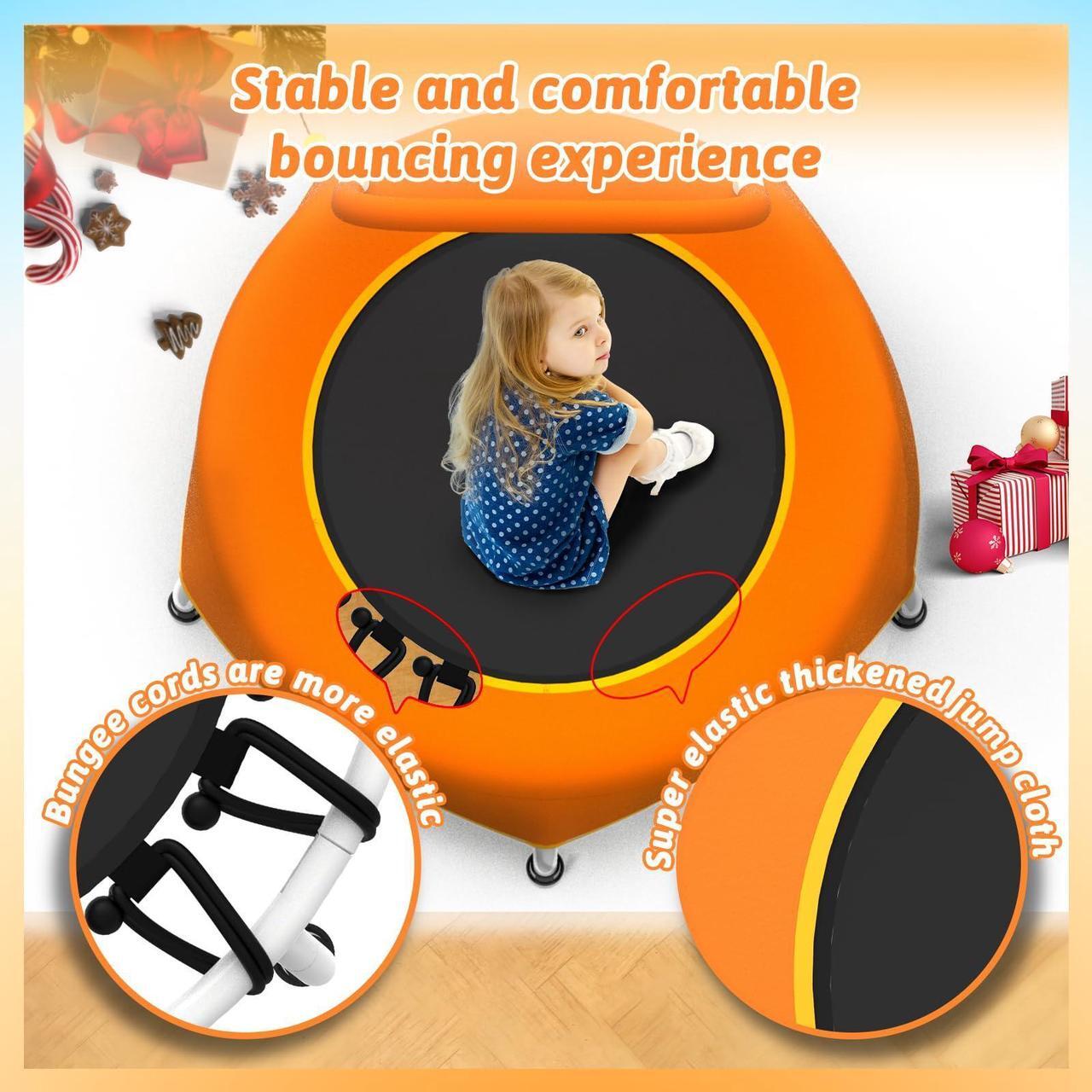 Alt view image 4 of 7 - Mersco 28" Mini Toddler Trampoline Kids Indoor Trampoline with Handle Small Recreational Trampoline for Kids Ages 1+ Baby Toys Gifts for Boys Girls Christmas Birthday, Orange