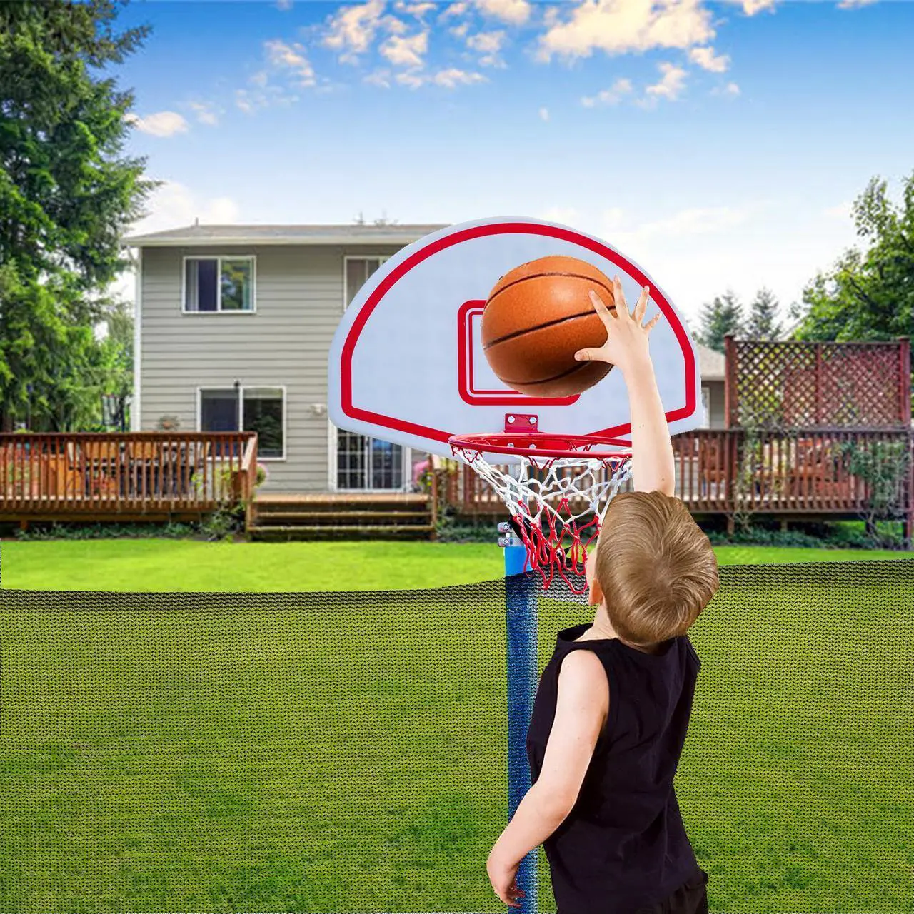 Alt view image 4 of 7 - Trampoline 1500 LBS 15FT Outdoor Trampoline with Safety Enclosure Net, Backyard Trampoline, Recreational Heavy-Duty Trampoline for Kids Adult Basketball Hoop, Basketball-ASTM Approved