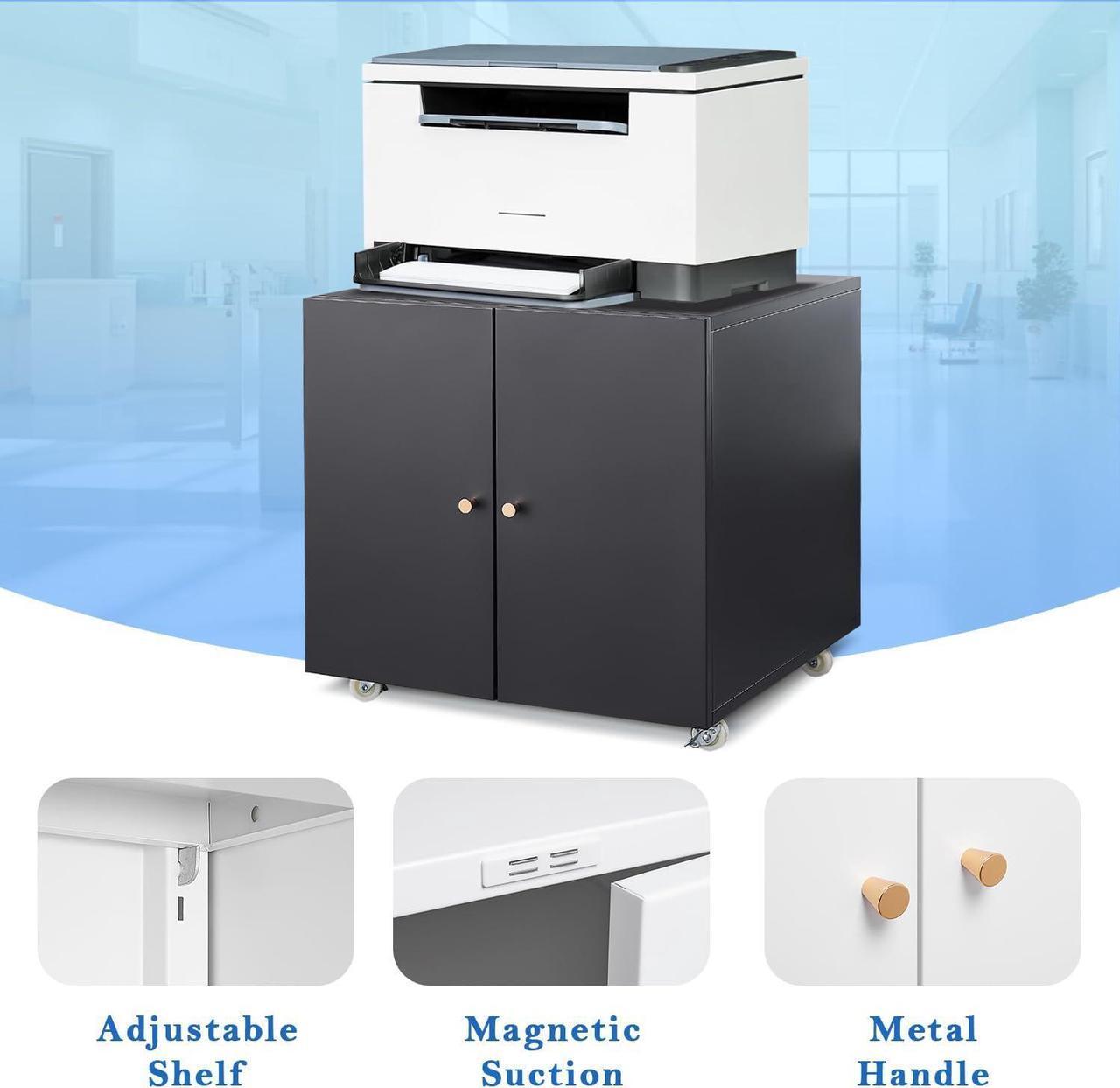 Alt view image 6 of 7 - Mersco Printer Stand with Storage - Organize in Style Metal Printer Cabinet,Large Storage Space Printer Table for Small Spaces with Door - Adjustable Shelf File Cabinet for Home Office,Black