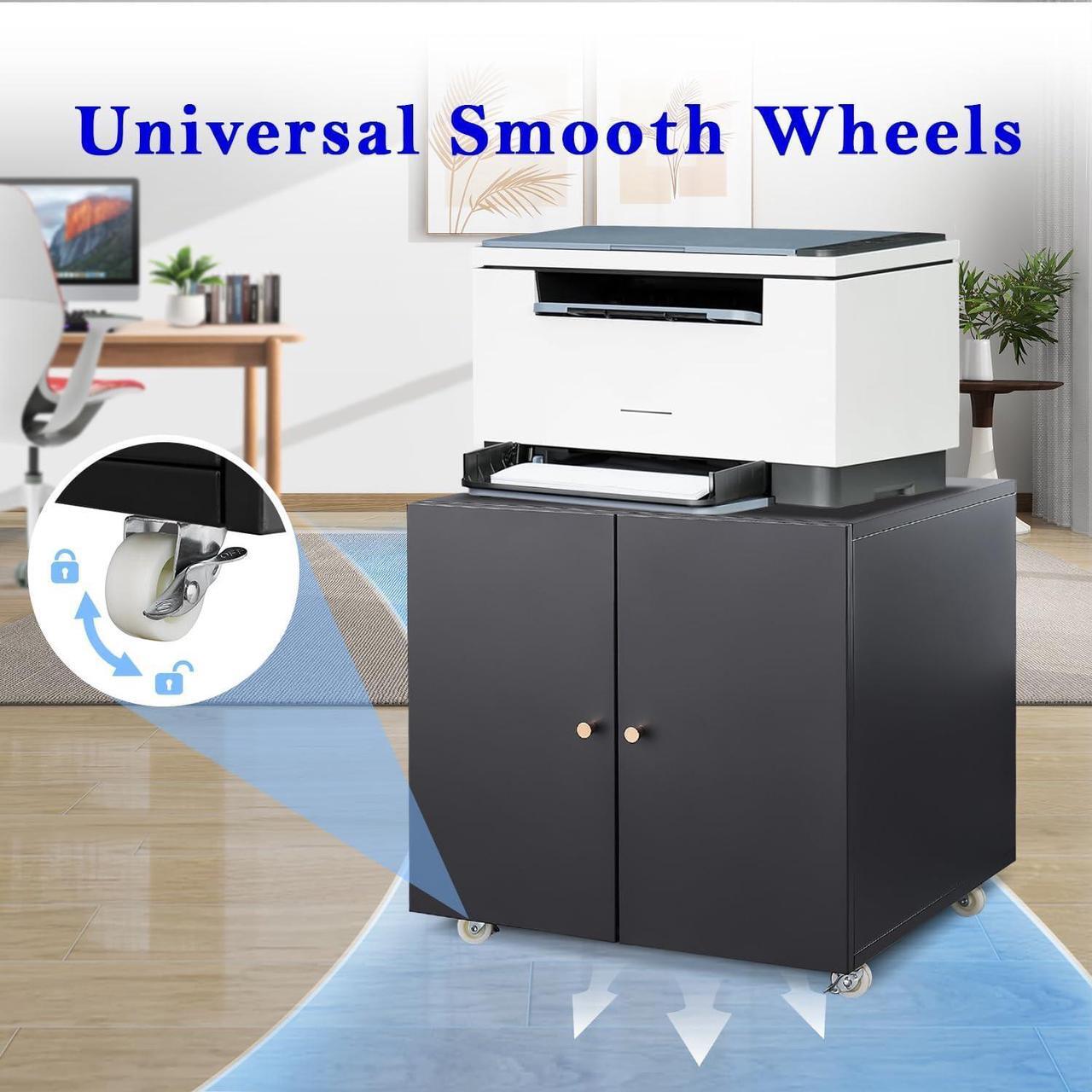 Alt view image 4 of 7 - Mersco Printer Stand with Storage - Organize in Style Metal Printer Cabinet,Large Storage Space Printer Table for Small Spaces with Door - Adjustable Shelf File Cabinet for Home Office,Black