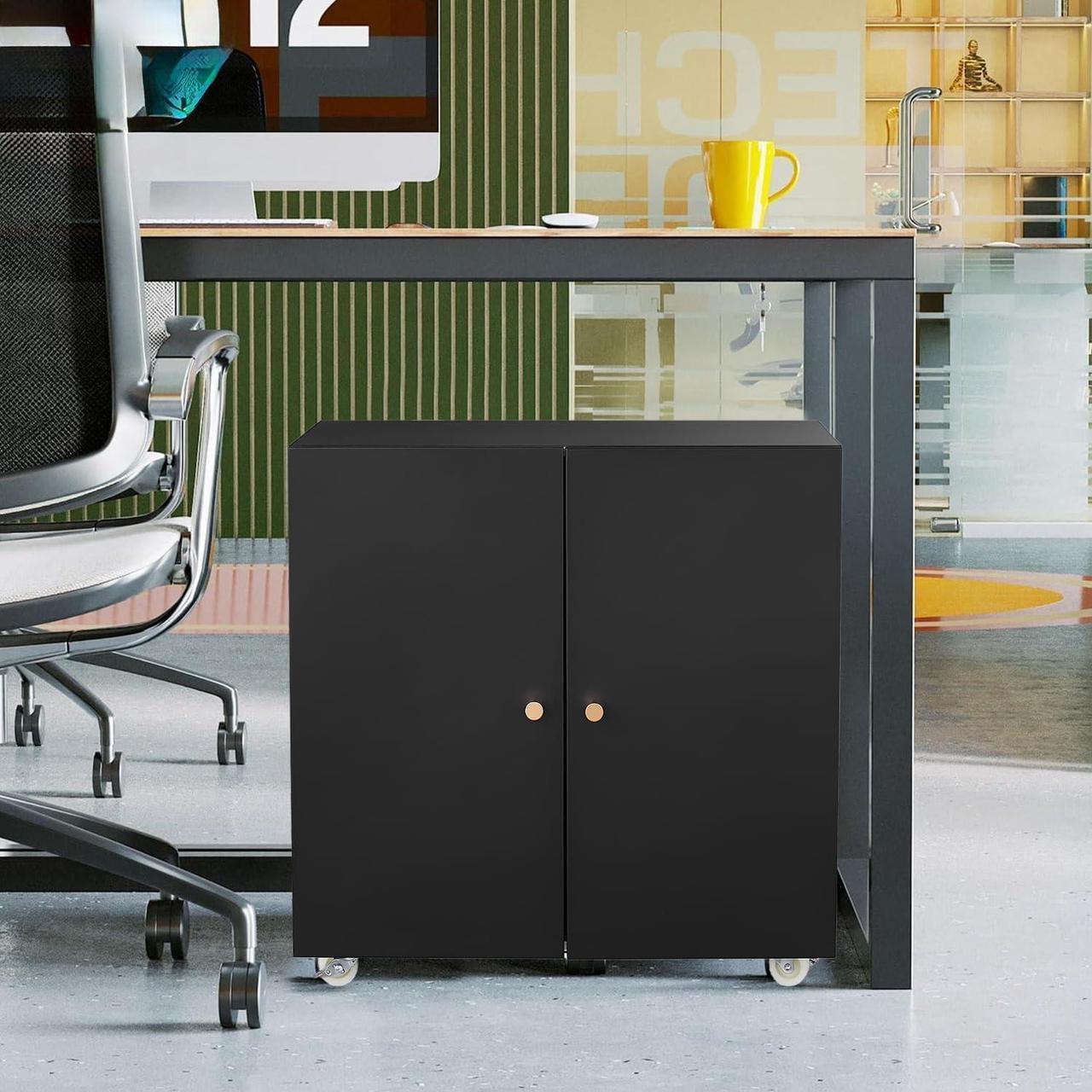 Alt view image 5 of 7 - Mersco Printer Stand with Storage - Organize in Style Metal Printer Cabinet,Large Storage Space Printer Table for Small Spaces with Door - Adjustable Shelf File Cabinet for Home Office,Black