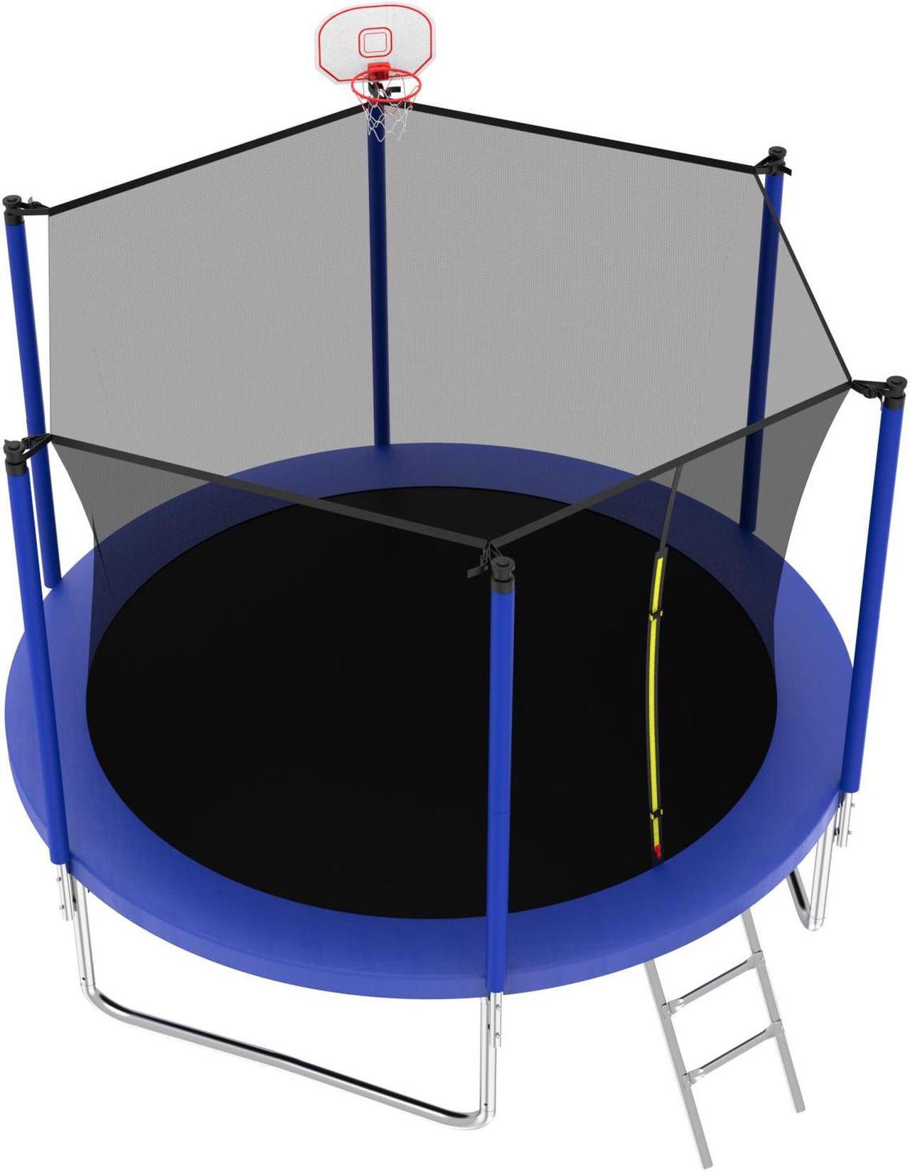 Alt view image 7 of 7 - Mersco 8FT Kid Trampoline Outdoor With Basketbal & Hoop, Airpump, Straight Pole Rebounder Trampoline For Kids And Adults With Safety Enclosure Net & Ladder, New Year And Birthday Gift Green Blue