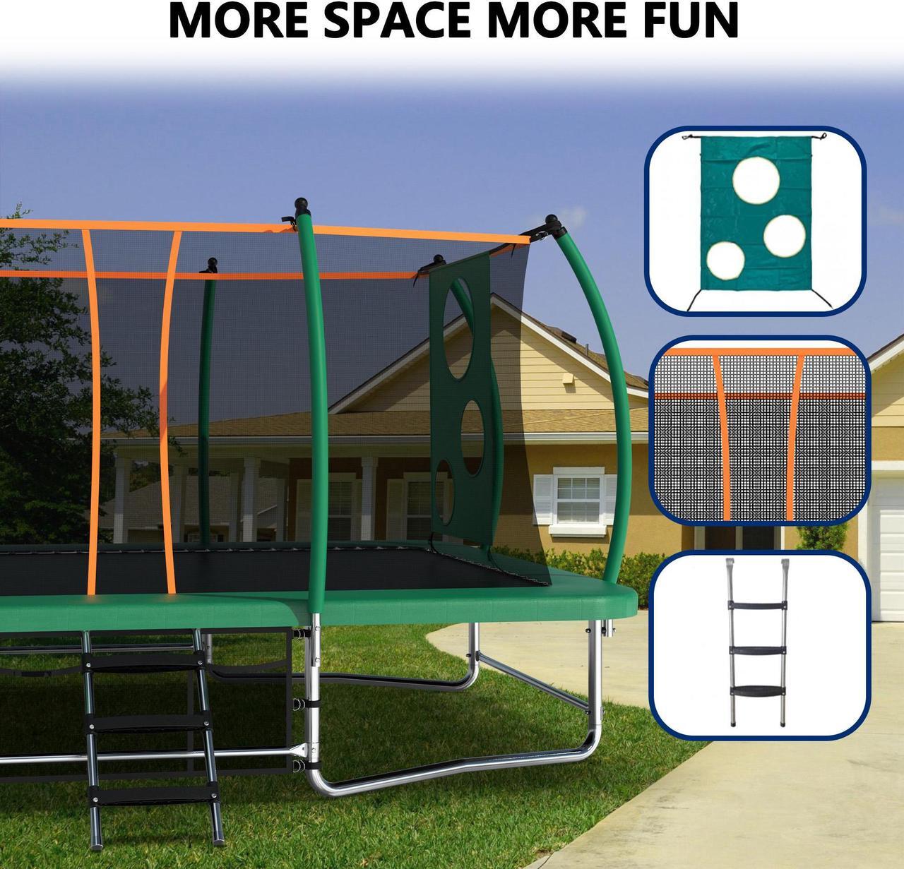 Alt view image 2 of 7 - Mersco 10x16FT Rectangle Trampoline with Football Bag and Enclosure Net, Outdoor Rectangular Trampolines for Kids Adults, ASTM Approved Square Bounce Gymnastics Trampoline, 1760LBS Load-Bearing