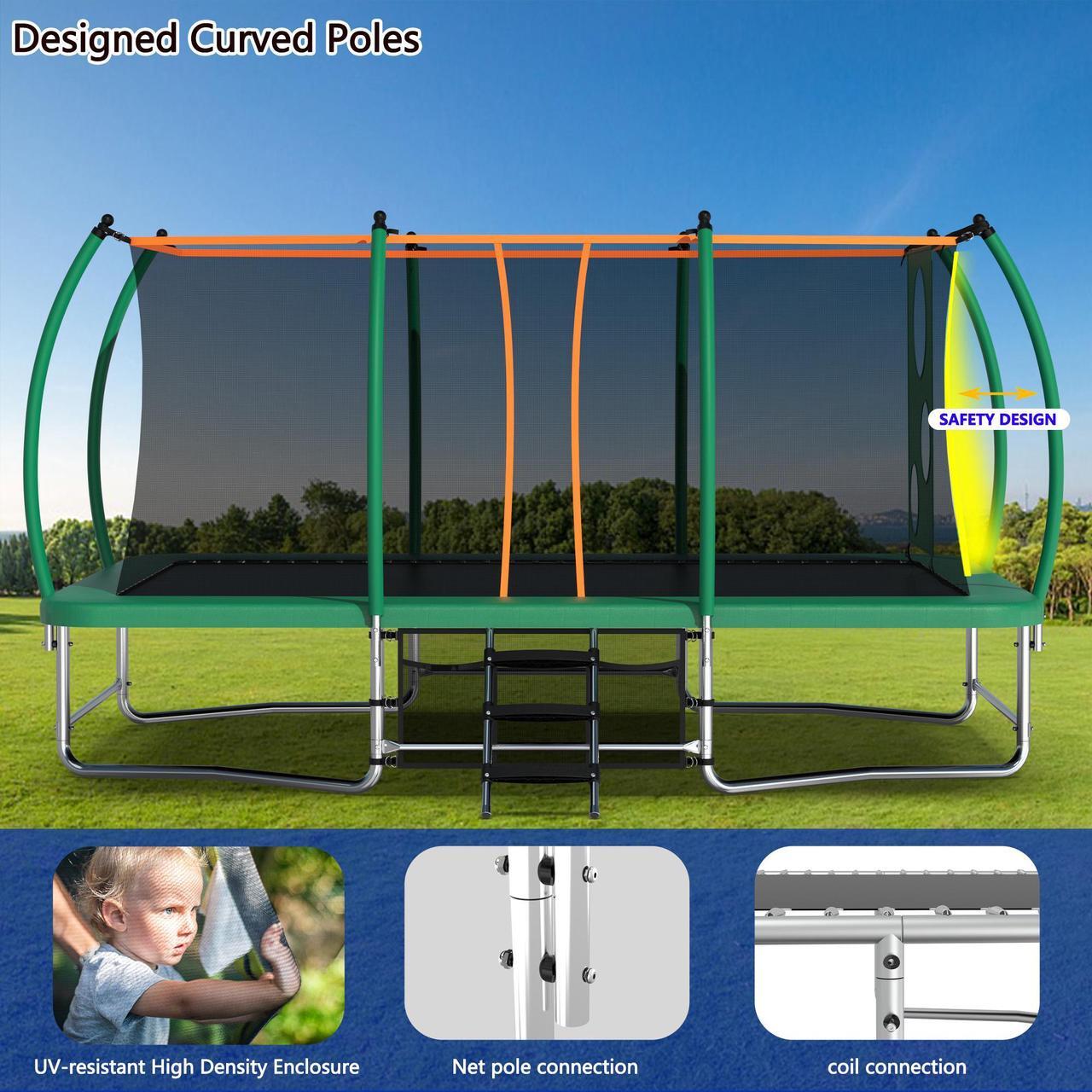 Alt view image 3 of 7 - Mersco 10x16FT Rectangle Trampoline with Football Bag and Enclosure Net, Outdoor Rectangular Trampolines for Kids Adults, ASTM Approved Square Bounce Gymnastics Trampoline, 1760LBS Load-Bearing