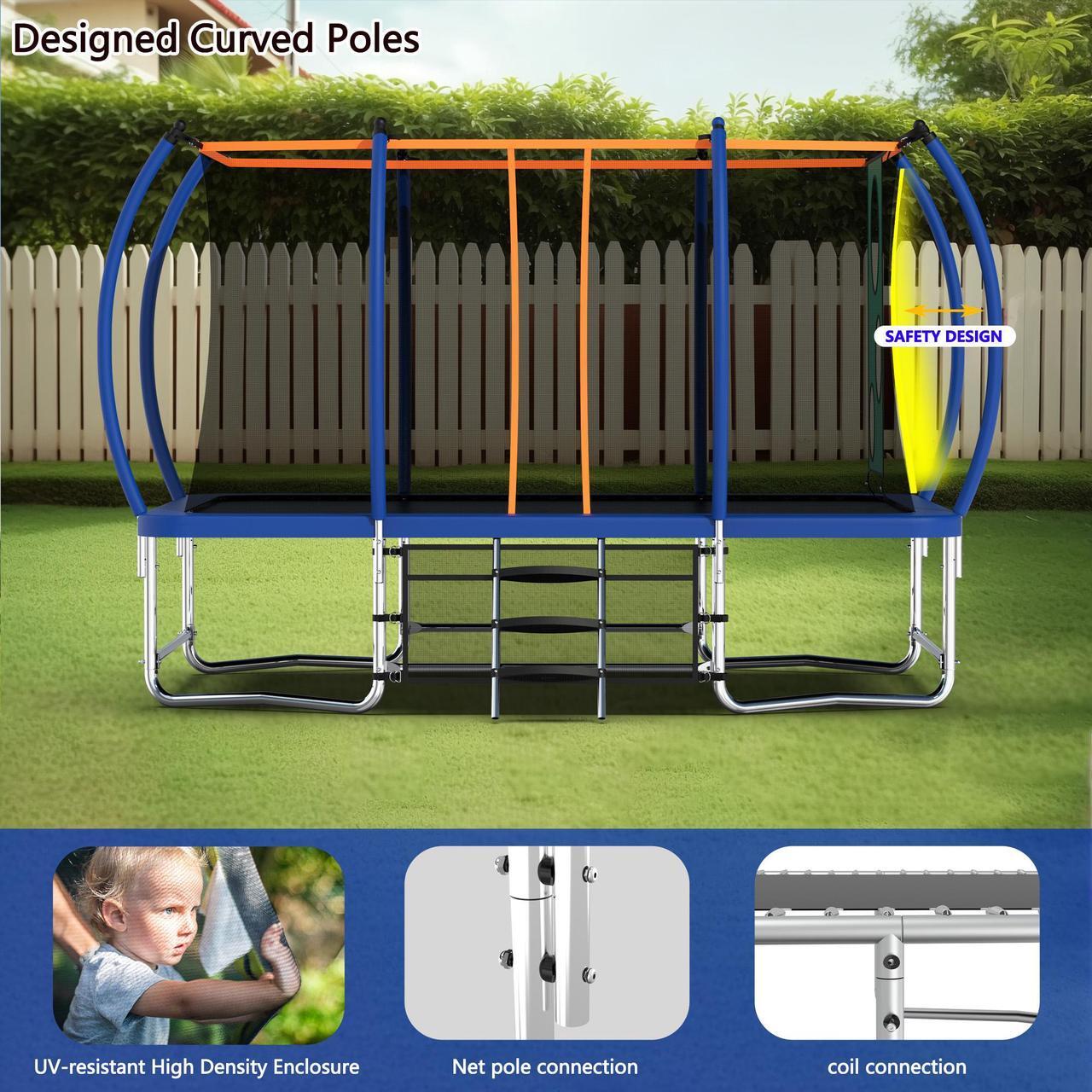 Main image of Mersco 8x14FT Rectangle Trampoline with Football Bag and Enclosure Net, Outdoor Rectangular Trampolines for Kids Adults, ASTM Approved Square Bounce Gymnastics Trampoline, 1760LBS Load-Bearing