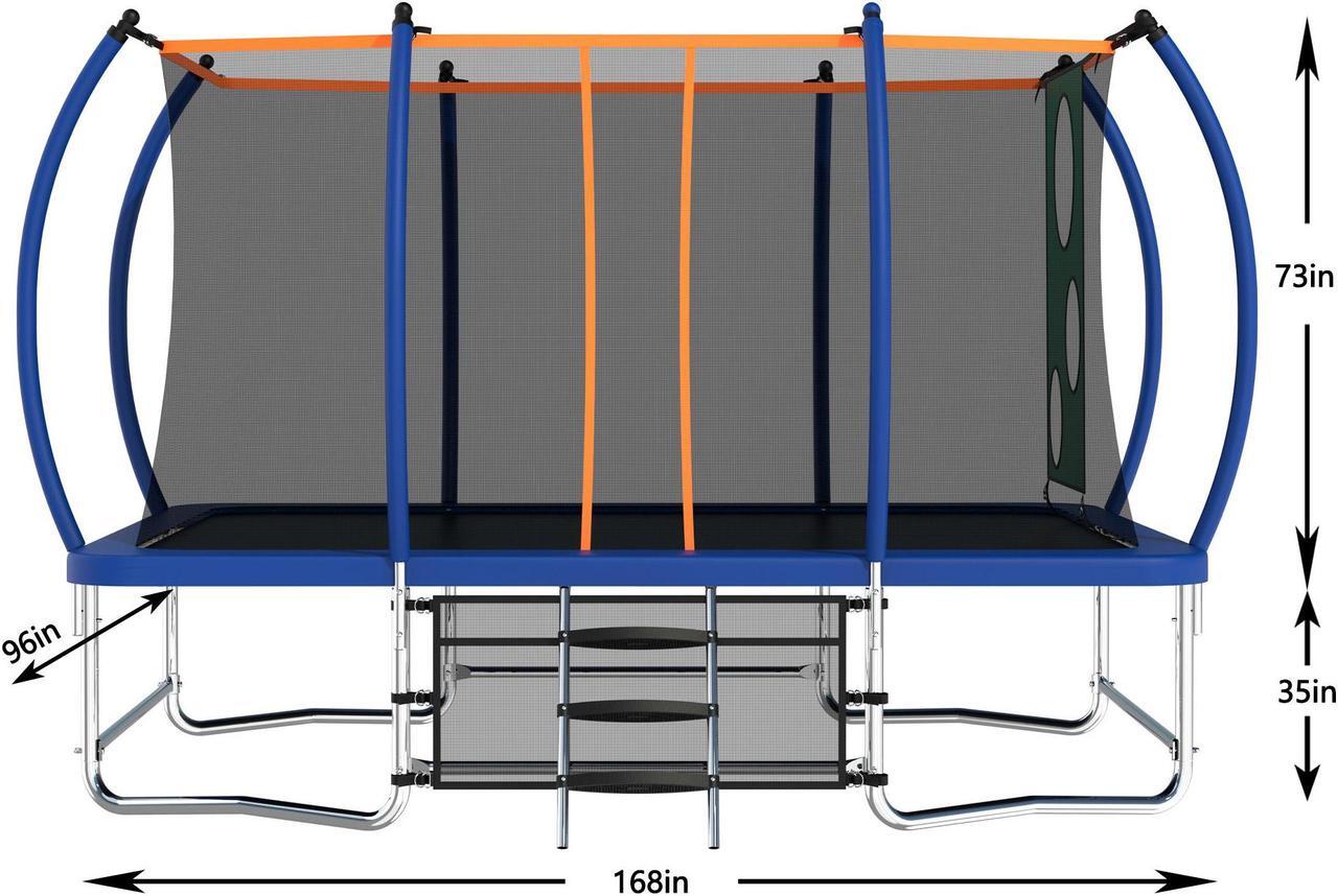Alt view image 3 of 7 - Mersco 8x14FT Rectangle Trampoline with Football Bag and Enclosure Net, Outdoor Rectangular Trampolines for Kids Adults, ASTM Approved Square Bounce Gymnastics Trampoline, 1760LBS Load-Bearing