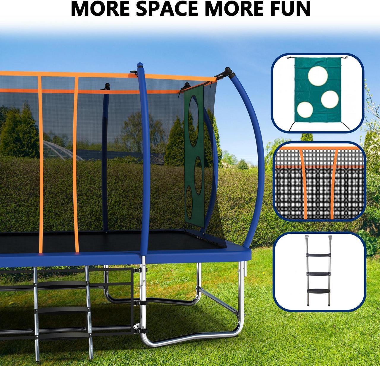 Alt view image 2 of 7 - Mersco 8x14FT Rectangle Trampoline with Football Bag and Enclosure Net, Outdoor Rectangular Trampolines for Kids Adults, ASTM Approved Square Bounce Gymnastics Trampoline, 1760LBS Load-Bearing