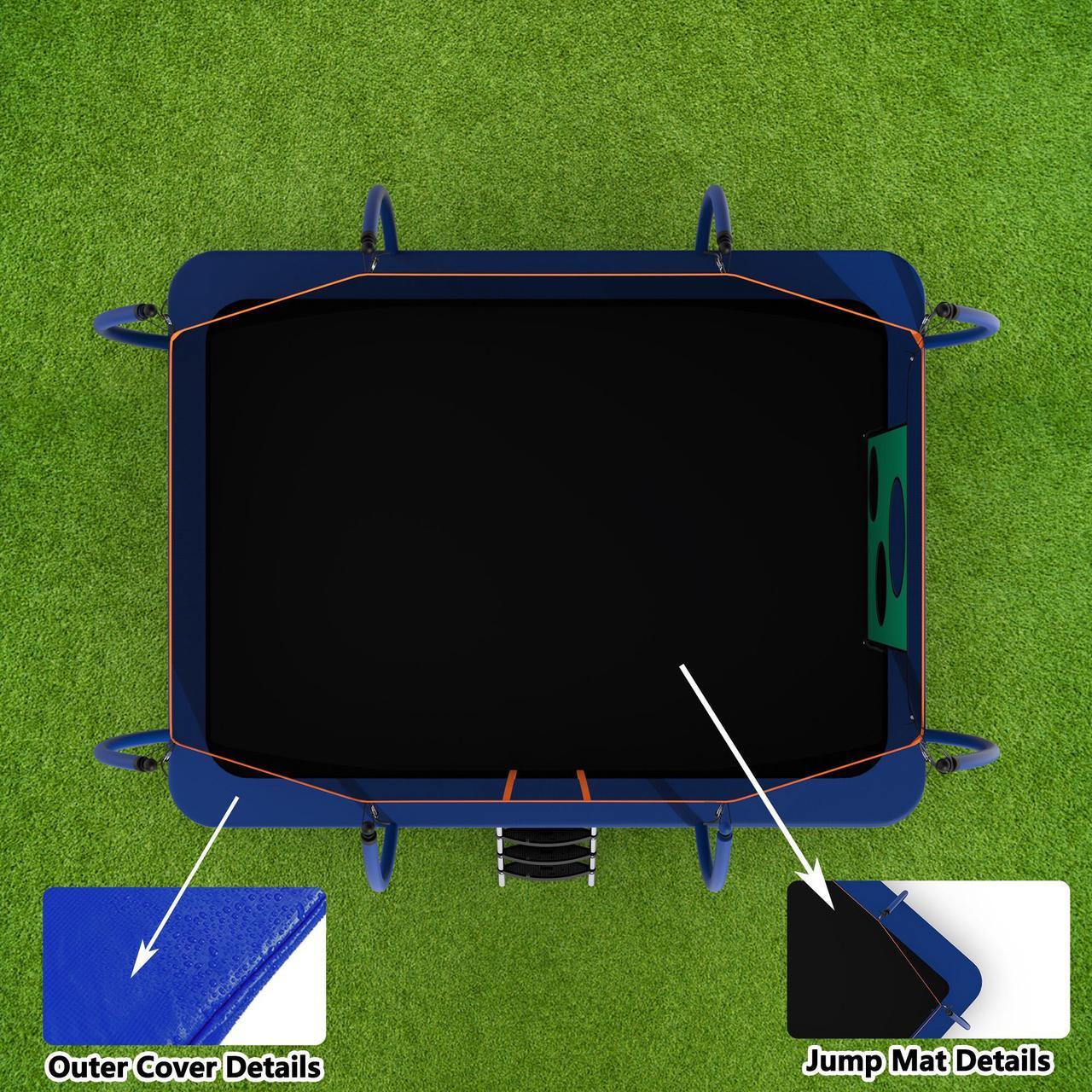 Alt view image 5 of 7 - Mersco 8x14FT Rectangle Trampoline with Football Bag and Enclosure Net, Outdoor Rectangular Trampolines for Kids Adults, ASTM Approved Square Bounce Gymnastics Trampoline, 1760LBS Load-Bearing