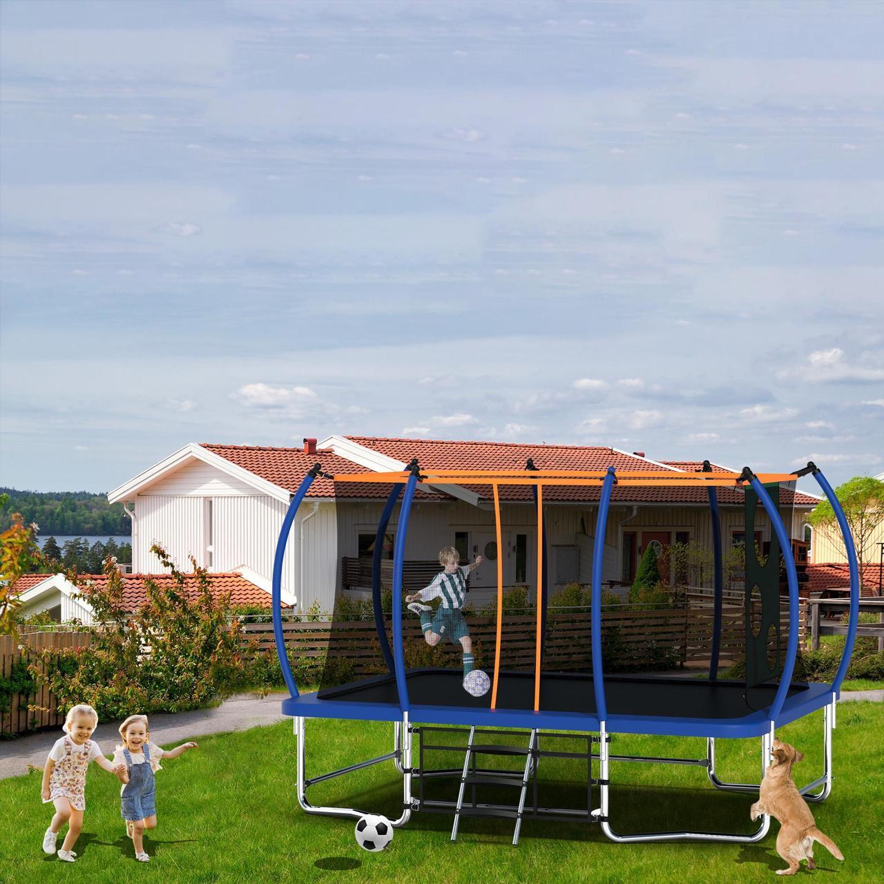 Alt view image 7 of 7 - Mersco 8x14FT Rectangle Trampoline with Football Bag and Enclosure Net, Outdoor Rectangular Trampolines for Kids Adults, ASTM Approved Square Bounce Gymnastics Trampoline, 1760LBS Load-Bearing