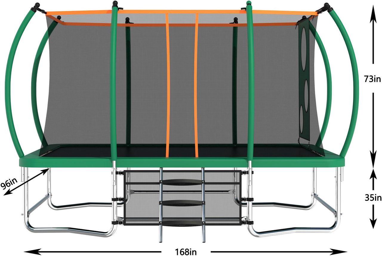 Alt view image 3 of 7 - Mersco 8x14FT Rectangle Trampoline with Football Bag and Enclosure Net, Outdoor Rectangular Trampolines for Kids Adults, ASTM Approved Square Bounce Gymnastics Trampoline, 1760LBS Load-Bearing Blue
