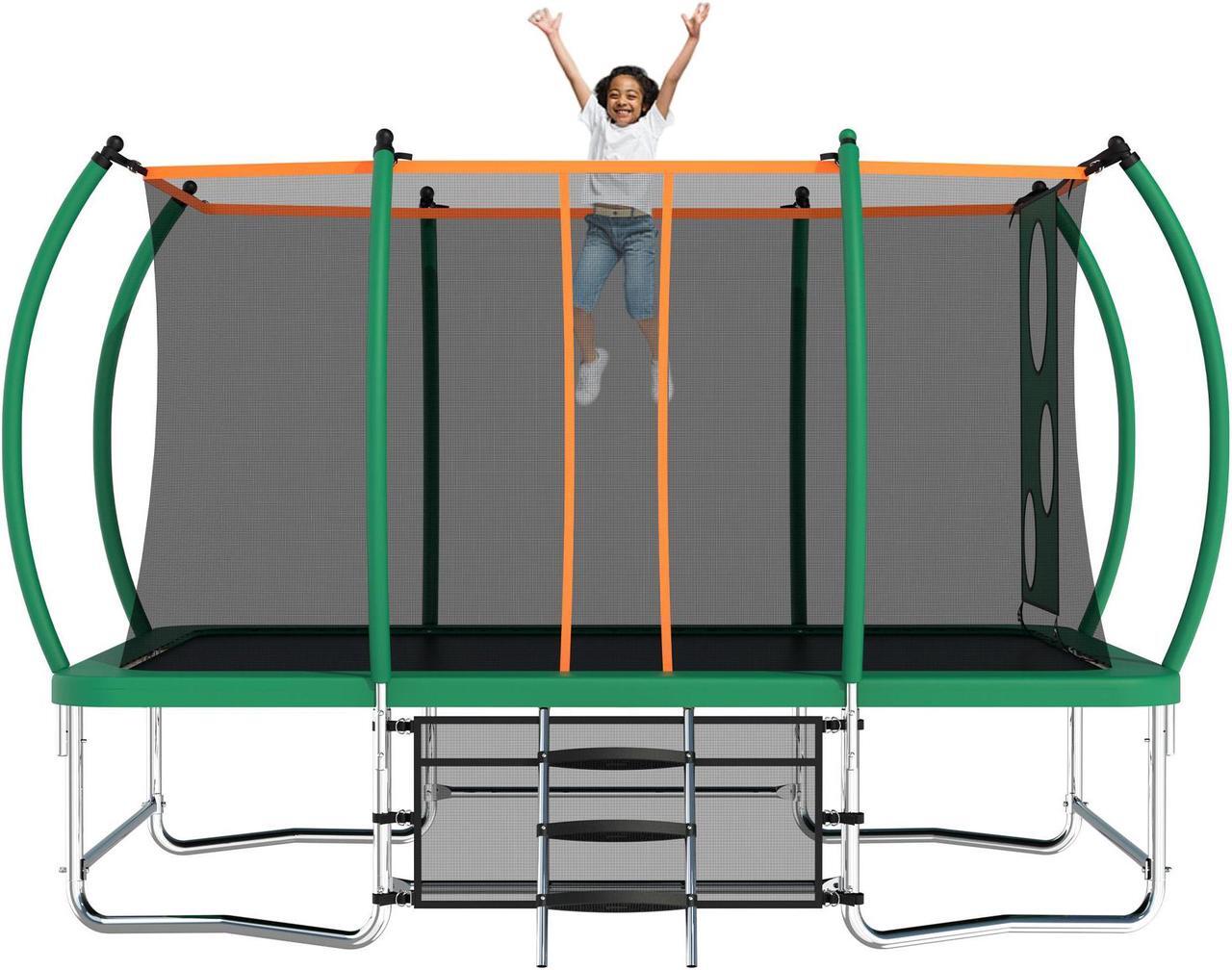 Alt view image 2 of 7 - Mersco 8x14FT Rectangle Trampoline with Football Bag and Enclosure Net, Outdoor Rectangular Trampolines for Kids Adults, ASTM Approved Square Bounce Gymnastics Trampoline, 1760LBS Load-Bearing Blue