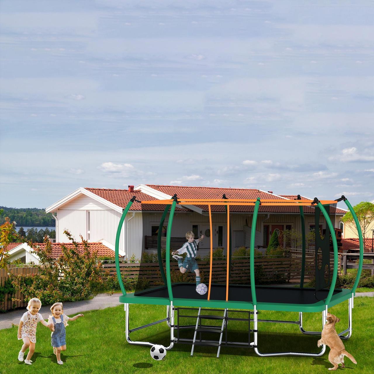 Main image of Mersco 8x14FT Rectangle Trampoline with Football Bag and Enclosure Net, Outdoor Rectangular Trampolines for Kids Adults, ASTM Approved Square Bounce Gymnastics Trampoline, 1760LBS Load-Bearing Blue
