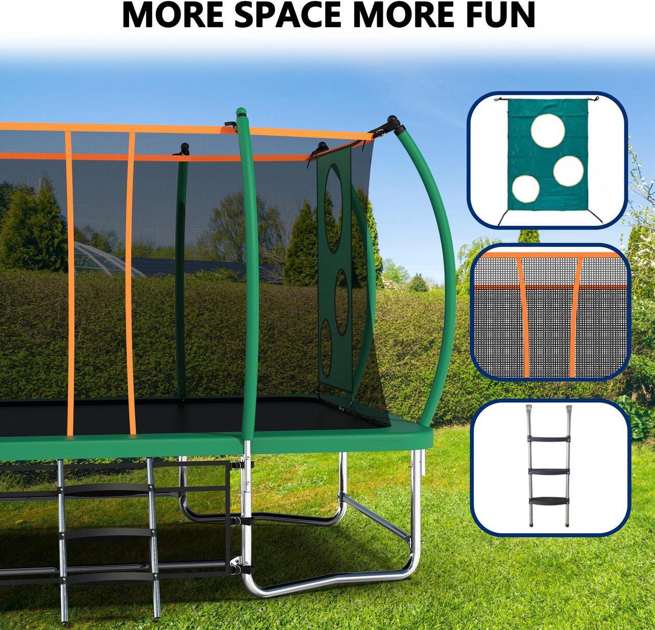 Alt view image 4 of 7 - Mersco 8x14FT Rectangle Trampoline with Football Bag and Enclosure Net, Outdoor Rectangular Trampolines for Kids Adults, ASTM Approved Square Bounce Gymnastics Trampoline, 1760LBS Load-Bearing Blue