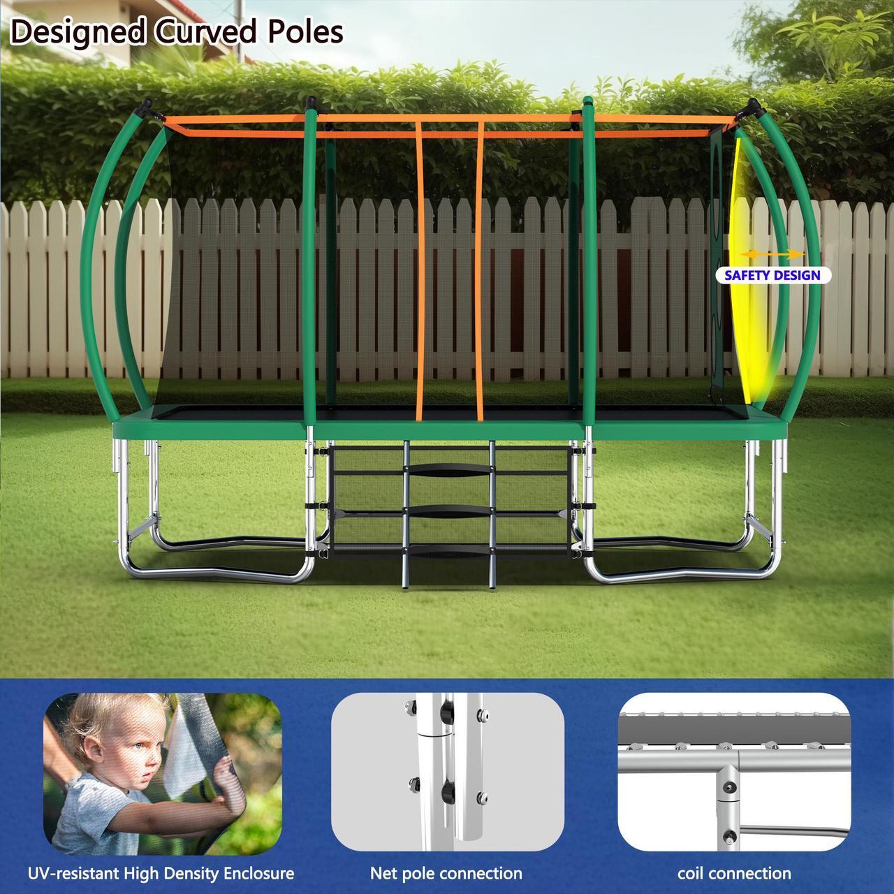 Alt view image 6 of 7 - Mersco 8x14FT Rectangle Trampoline with Football Bag and Enclosure Net, Outdoor Rectangular Trampolines for Kids Adults, ASTM Approved Square Bounce Gymnastics Trampoline, 1760LBS Load-Bearing Blue