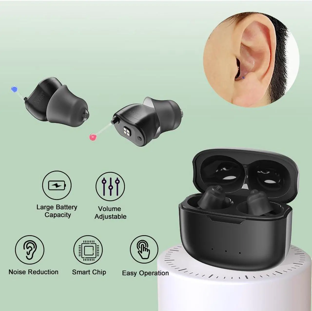 Main image of Elderly Hearing Aids Noise Reduction CIC Rechargeable Mild To Moderate Hearing Loss Adult Comfort Digital Hearing Amplifier