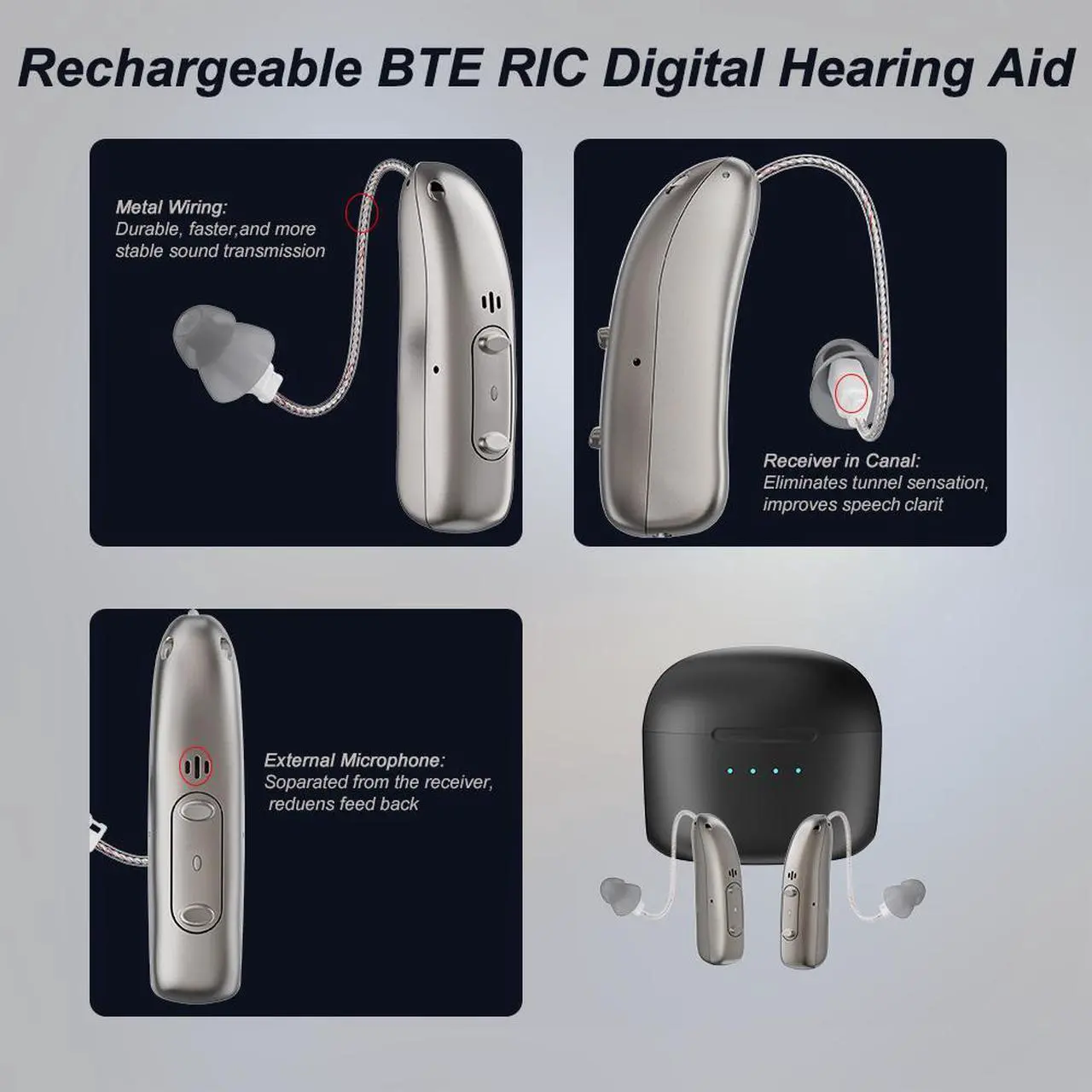 Alt view image 7 of 7 - Elderly Hearing Aids Rechargeable for Adults and Seniors Small Digital Hearing Amplifiers with Noise Canceling with Charge Case