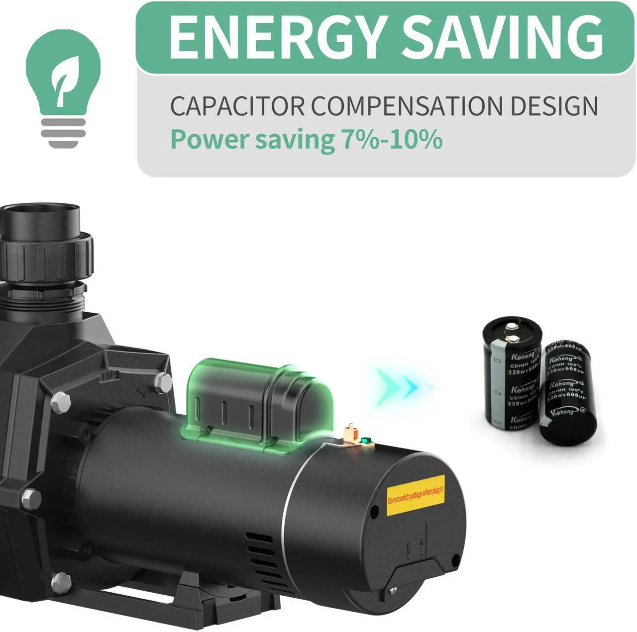Alt view image 4 of 7 - 2.5HP 6240GPH Pool Pumps Above Ground and Inground, 1725RPM/3450RPM 2-Speed Swimming Pool Pumps, Super Power, Salt/Fresh Water, IP44 Waterproof, Energy Saving