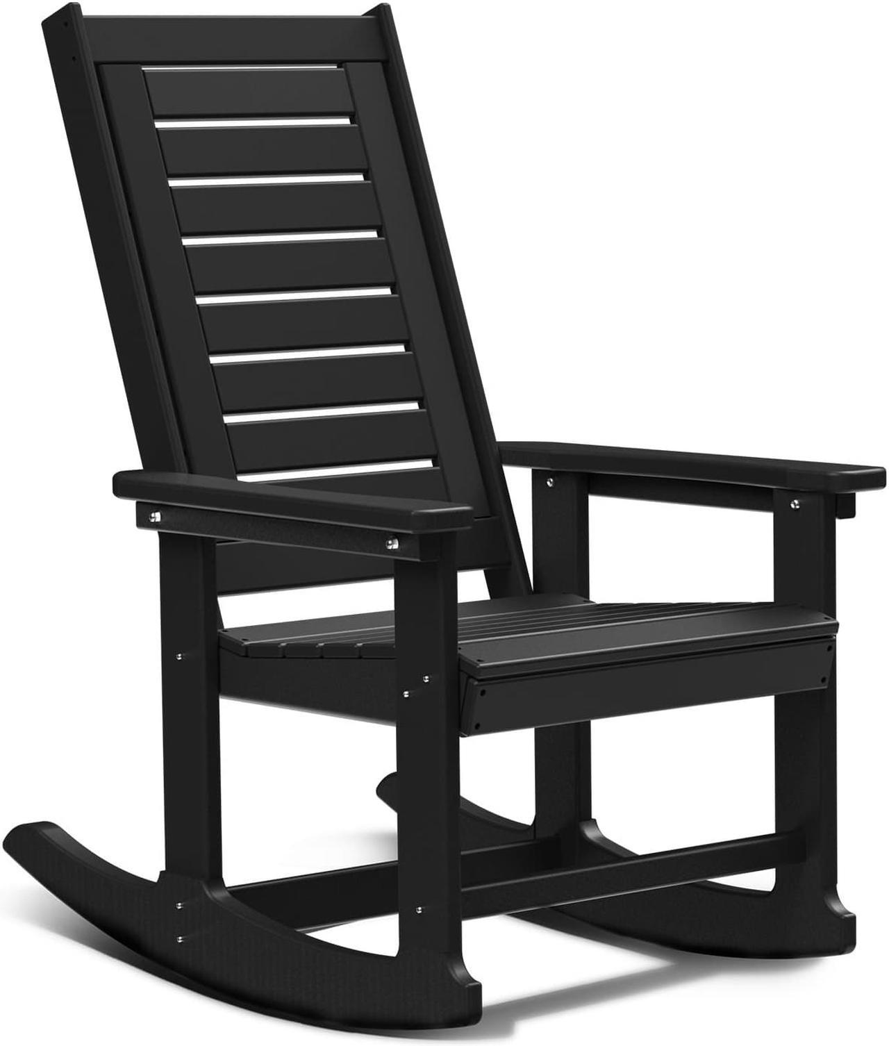 Main image of Patio Rocking Chair, All-Weather Oversized Outdoor Rocker, HDPE Plastic Rocking Chairs with High Back for Front Porch Outside Indoor Living Room Backyard Balcony, Black