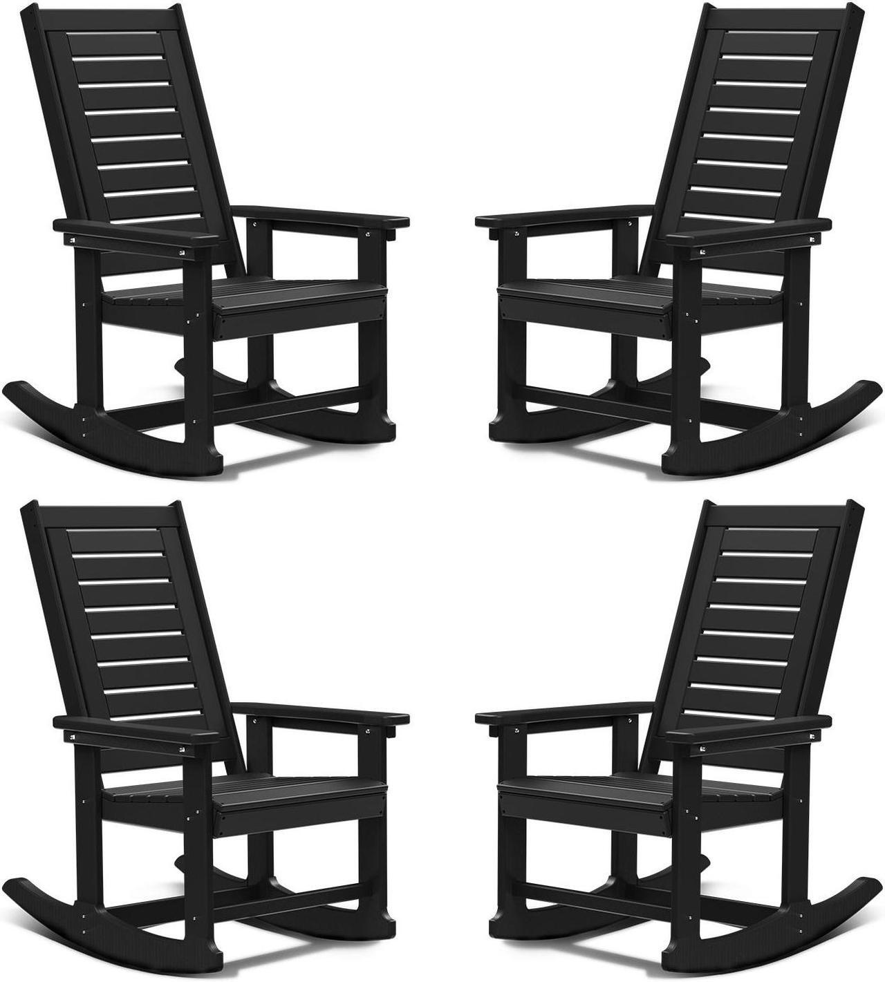 Alt view image 2 of 7 - Patio Rocking Chair, All-Weather Oversized Outdoor Rocker, HDPE Plastic Rocking Chairs with High Back for Front Porch Outside Indoor Living Room Backyard Balcony, Black
