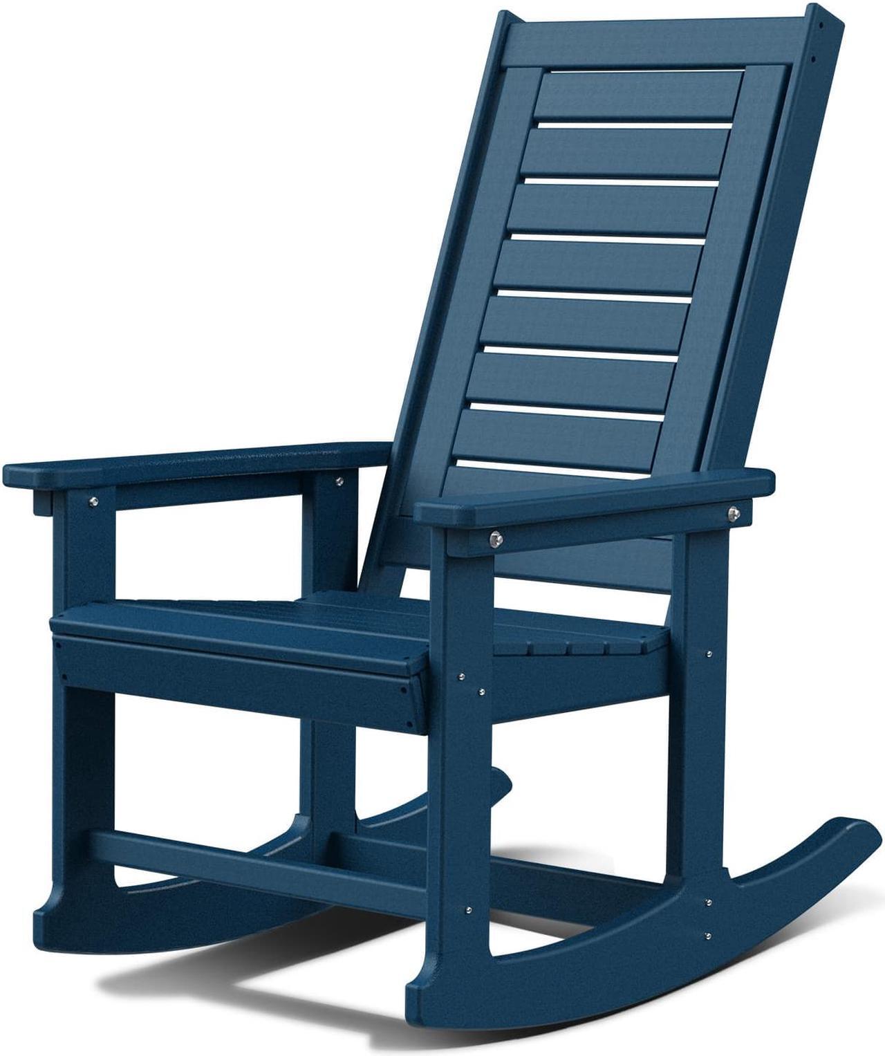 Main image of Outdoor Rocking Chair Wood Grain, HDPE All-Weather Porch Rocker, Oversized Plastic Rockers w/Wood Texture & High Back for Outside Indoor Living Room Backyard Balcony Garden Patio Blue